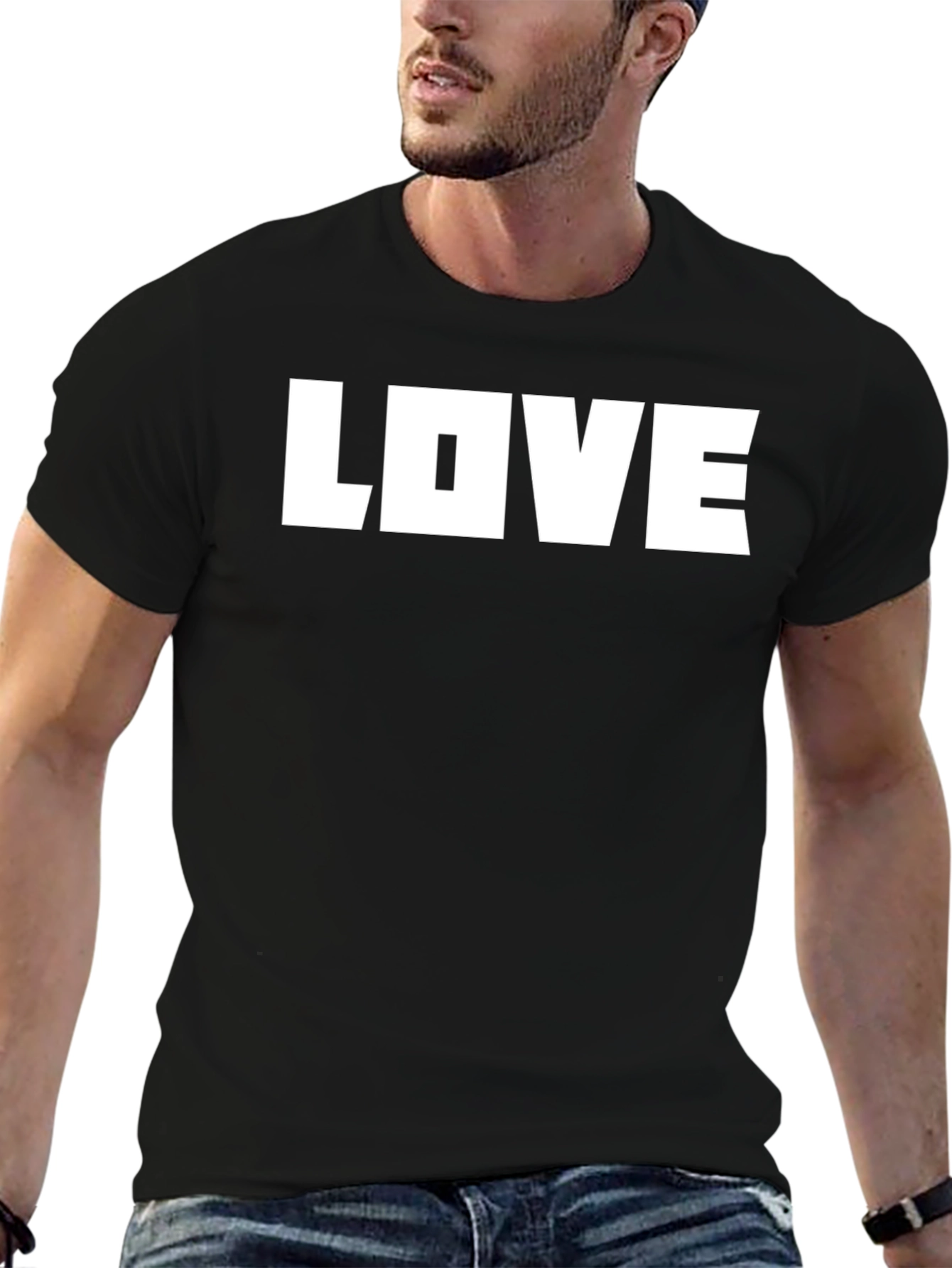 Black LOVE Graphic Tee - Stylish Black Cotton Blend view 6