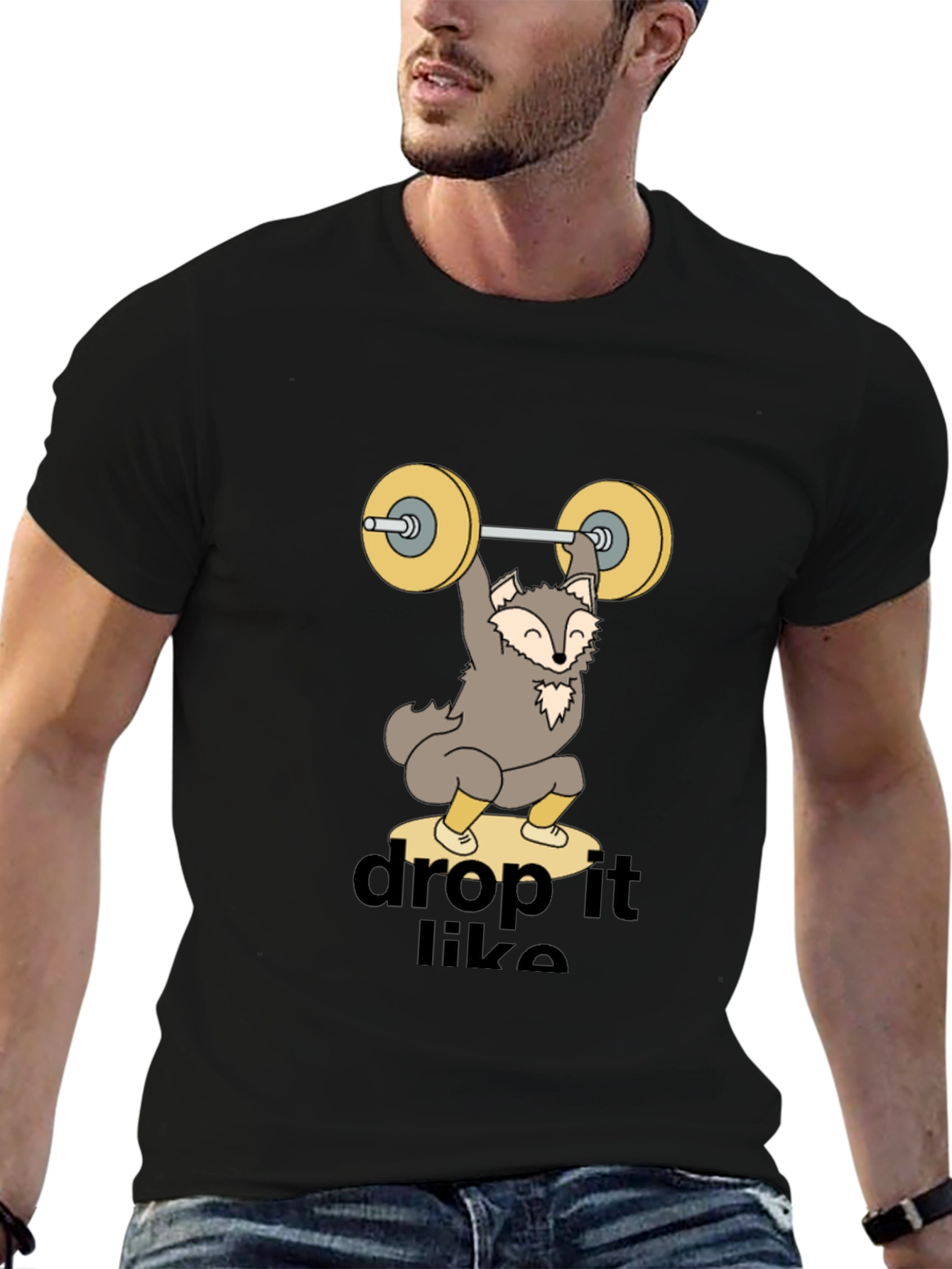 Black Funny Wolf Weightlifting Tee - Drop It Like a Squat view 6