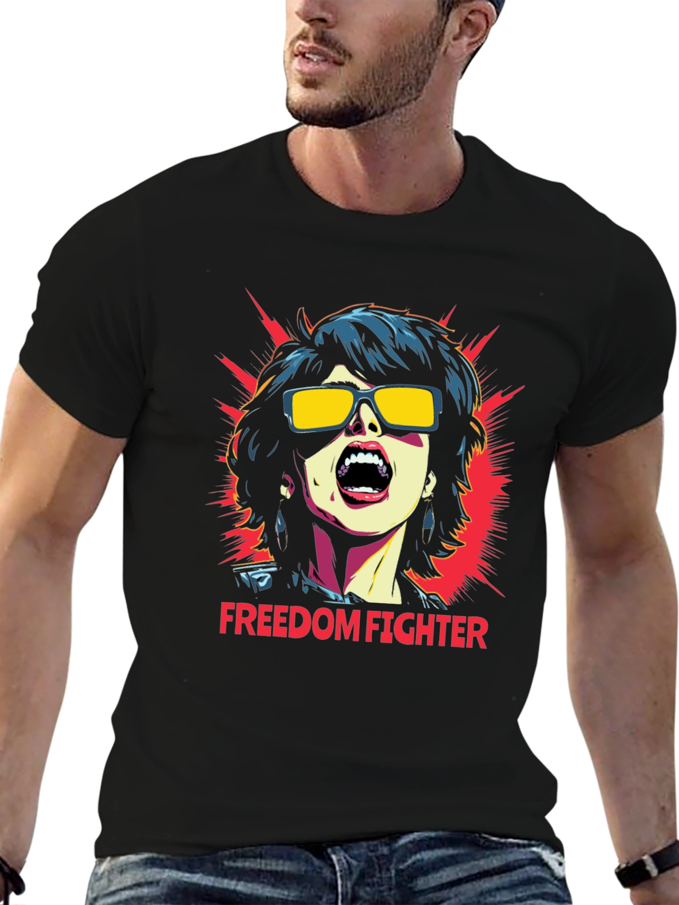 Black Freedom Fighter Graphic T-Shirt - Bold Statement Tee view 6