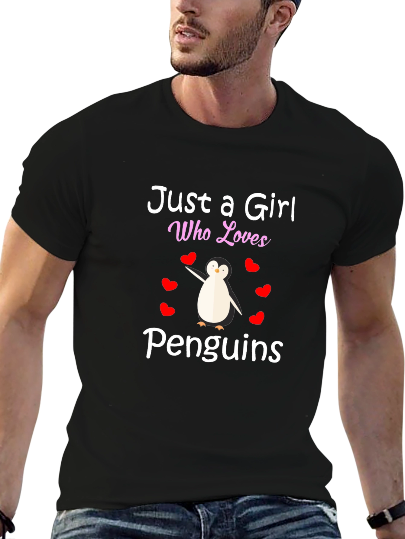 Black Just a Girl Who Loves Penguins T-Shirt view 6