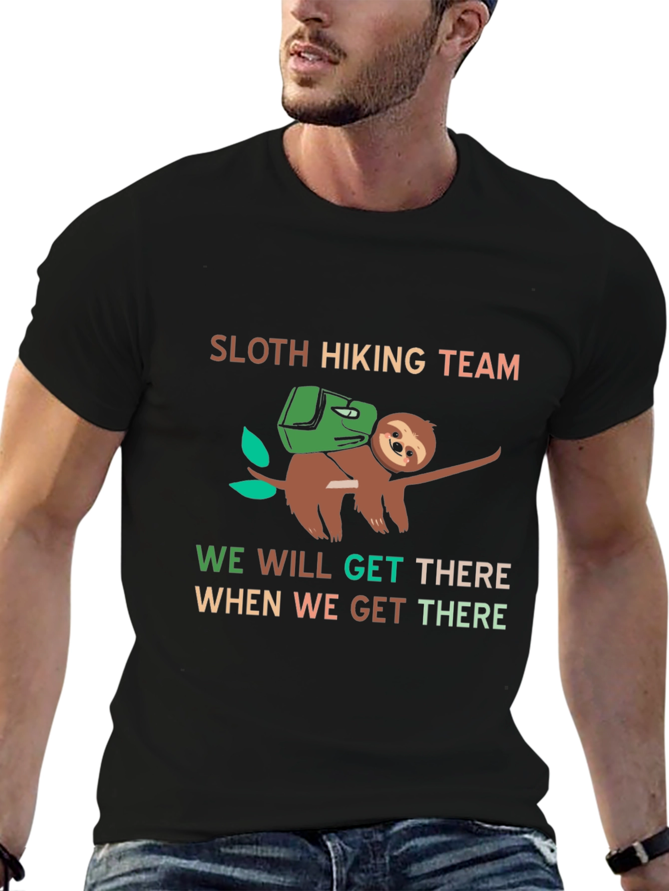 Black Sloth Hiking Team T-Shirt - Funny Adventure Tee view 6
