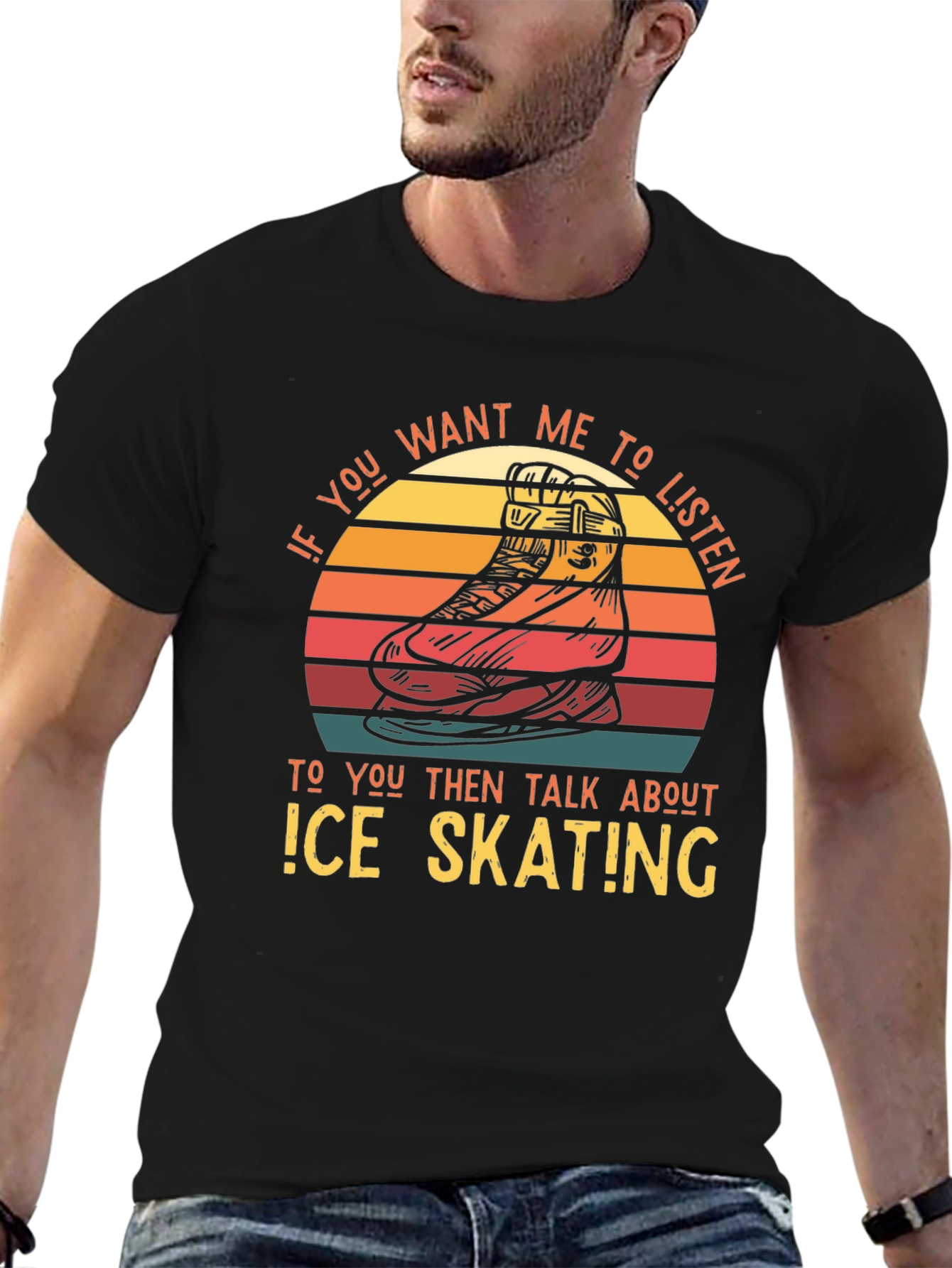Black Ice Skating Retro T-Shirt view 6