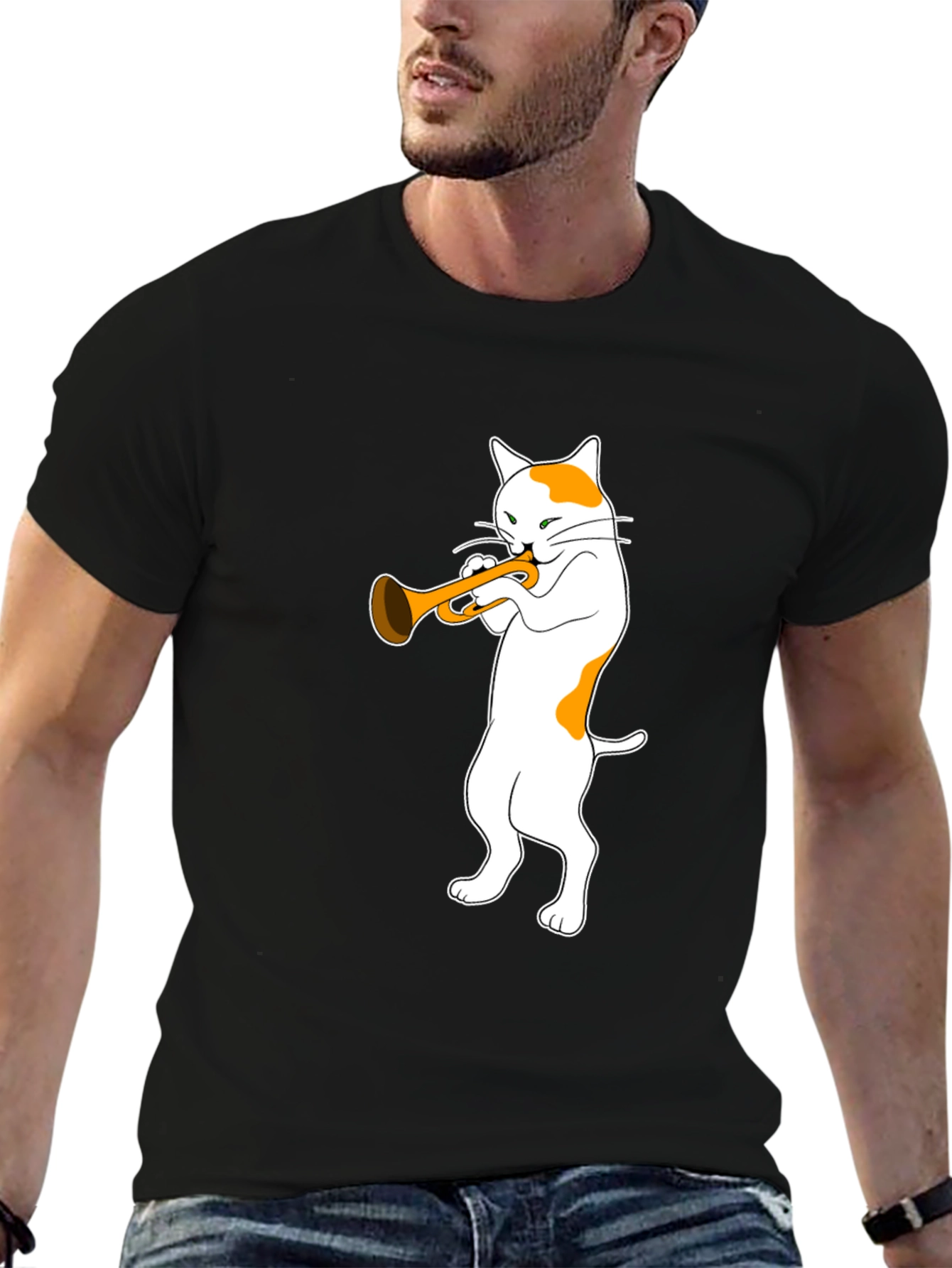 Black Cool Cat Trumpet T-Shirt - Black view 6