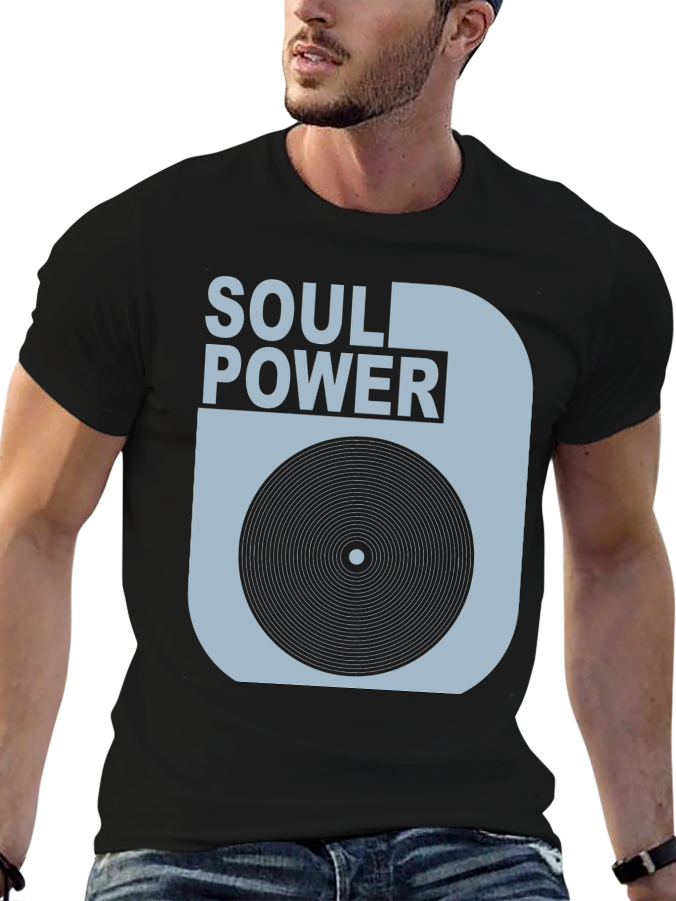Black Soul Power Graphic Tee - Vintage Record Design view 6