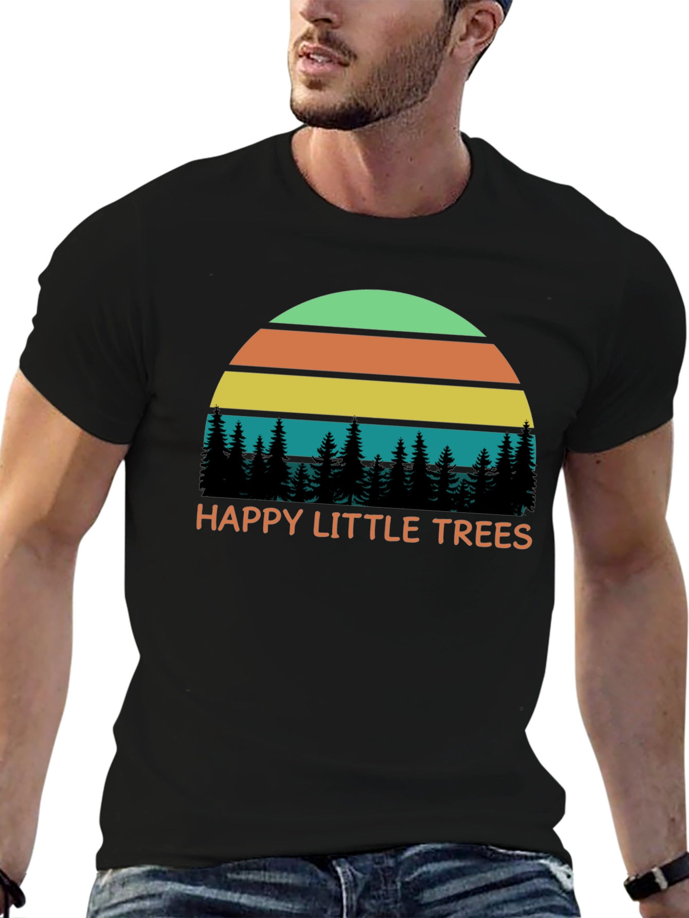 Black Happy Little Trees Retro T-Shirt view 6