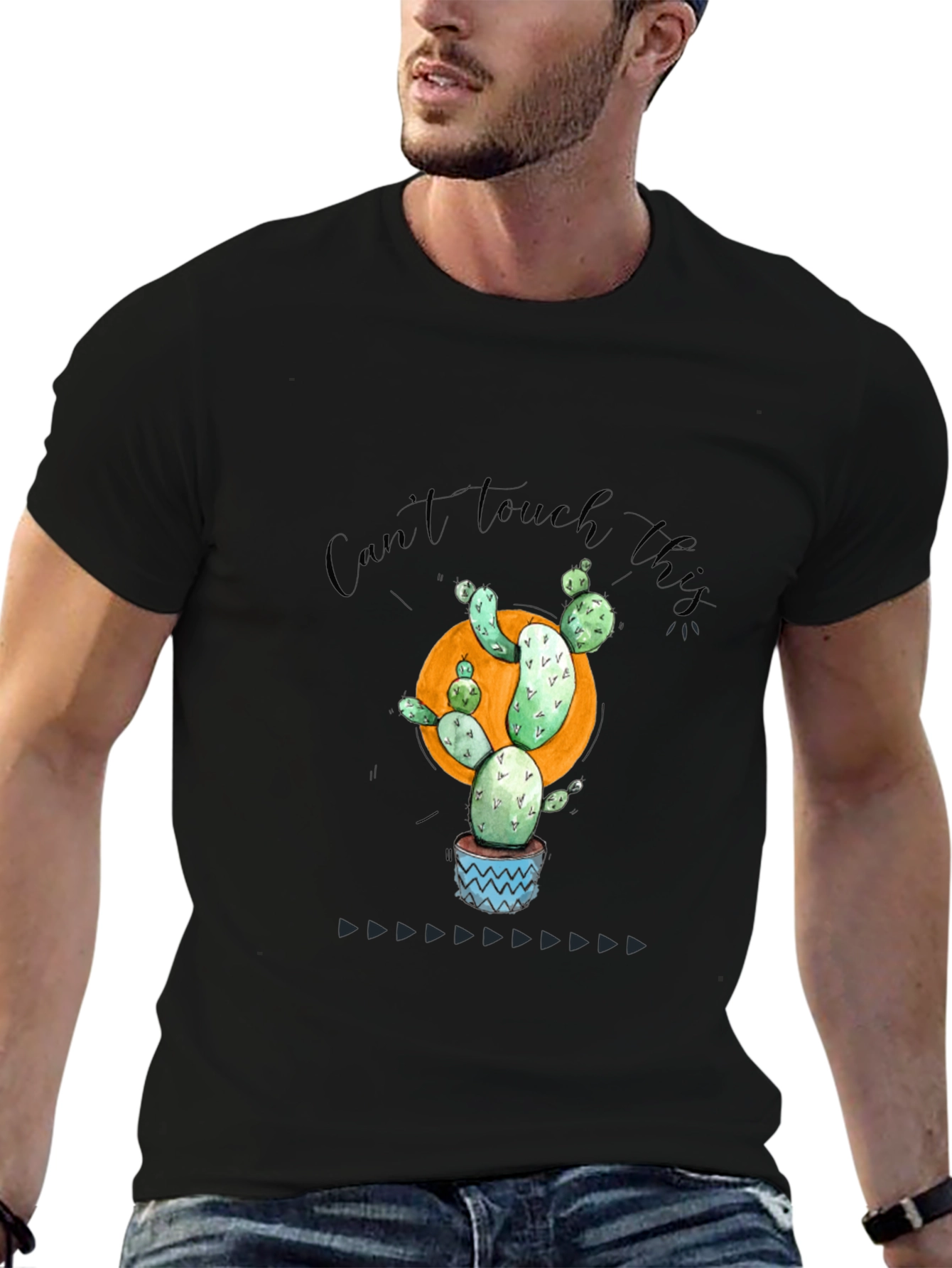 Black Cactus Graphic T-Shirt - "Can't Touch This" Fun Design view 6