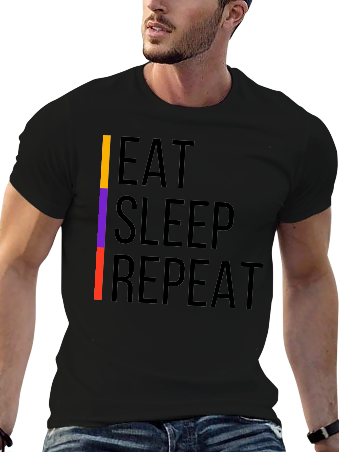 Black Eat Sleep Repeat Graphic Tee - Black Crew Neck view 6