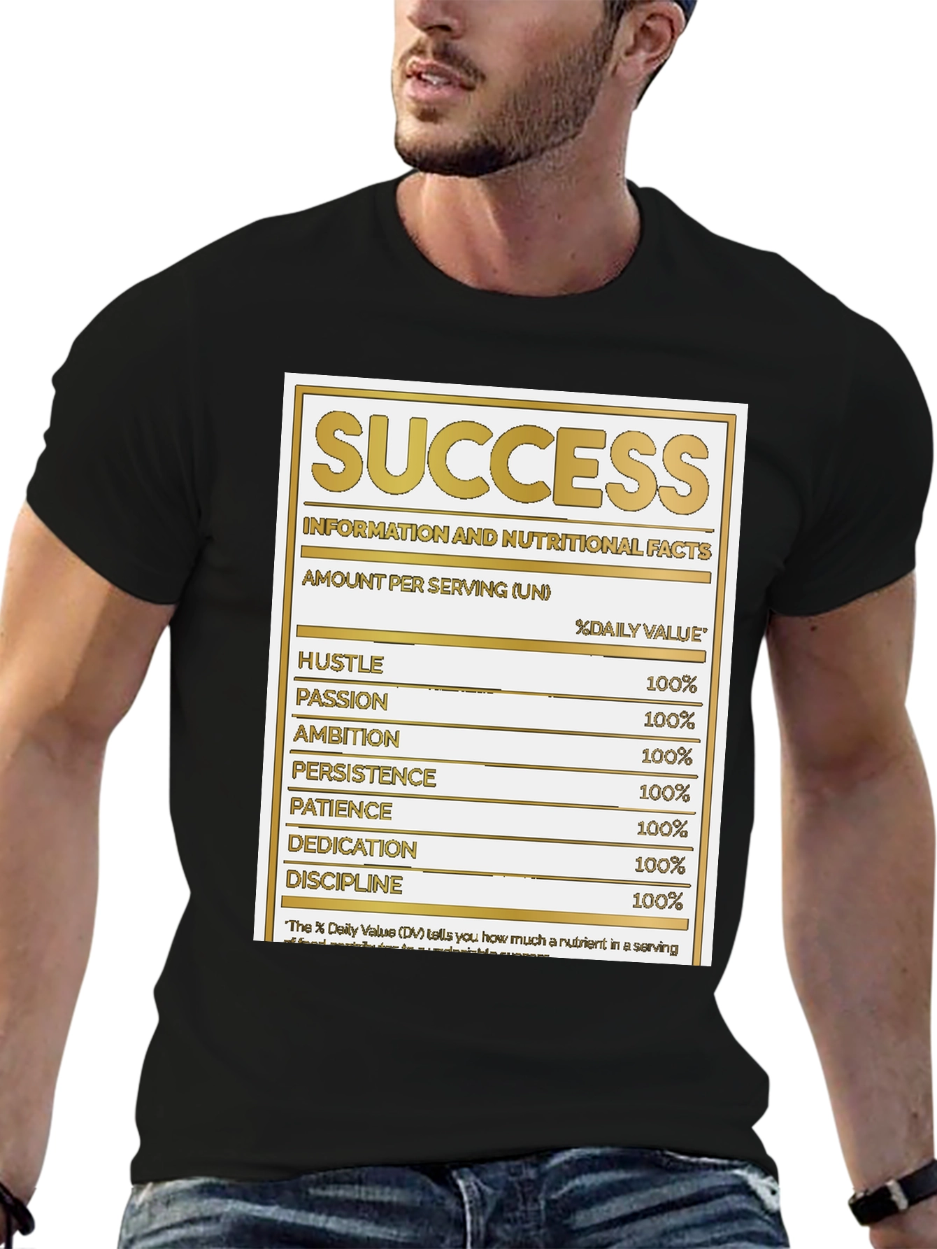 Black Success Nutrition Facts Black T-Shirt view 6