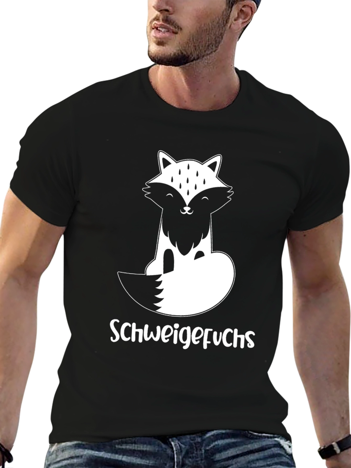 Black Schweigefuchs Graphic T-Shirt - Fox Design view 6