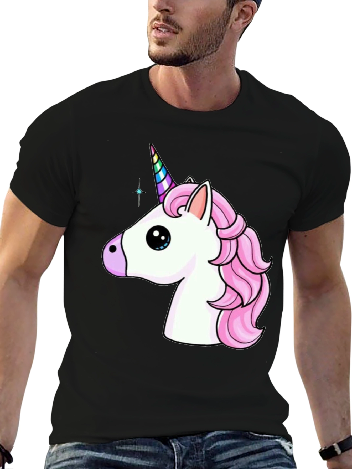Black Unicorn Graphic Tee - Black Cotton T-Shirt view 6
