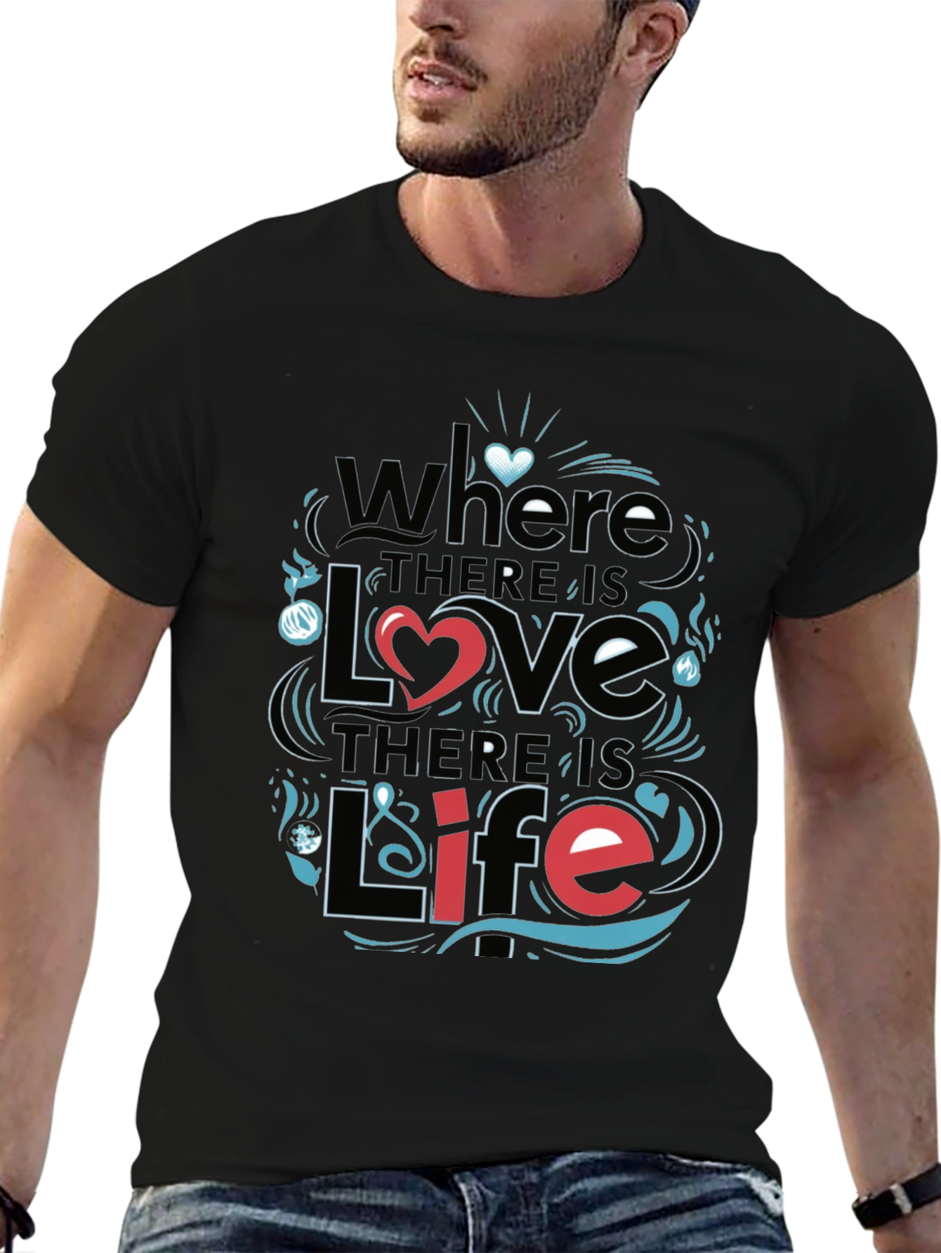 Black Inspirational 'Love & Life' Graphic T-Shirt view 6