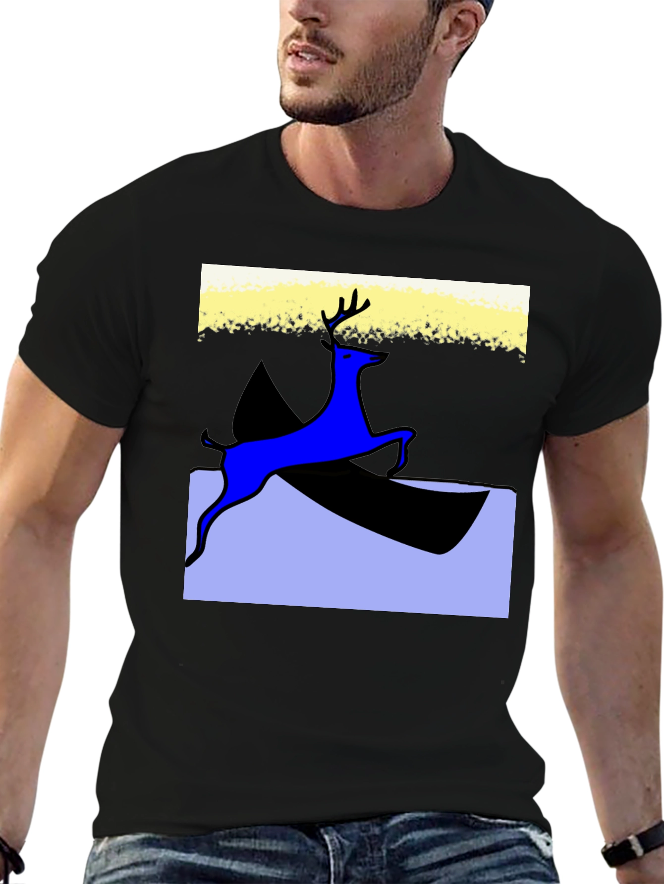 Black Deer Graphic Black T-Shirt - Unique Artistic Design view 6