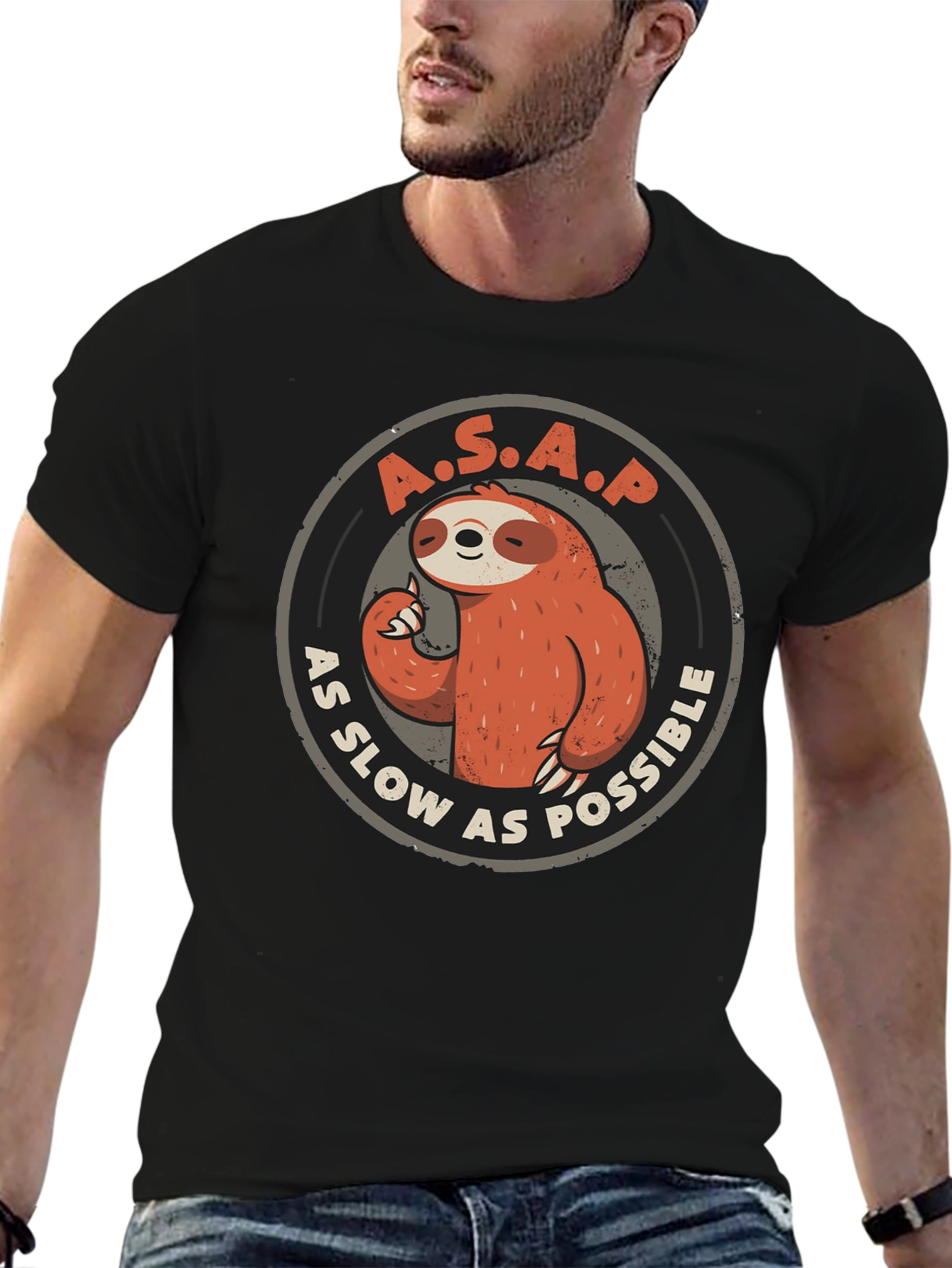 Black Funny Sloth A.S.A.P. Graphic T-Shirt - As Slow As Possible Tee view 6