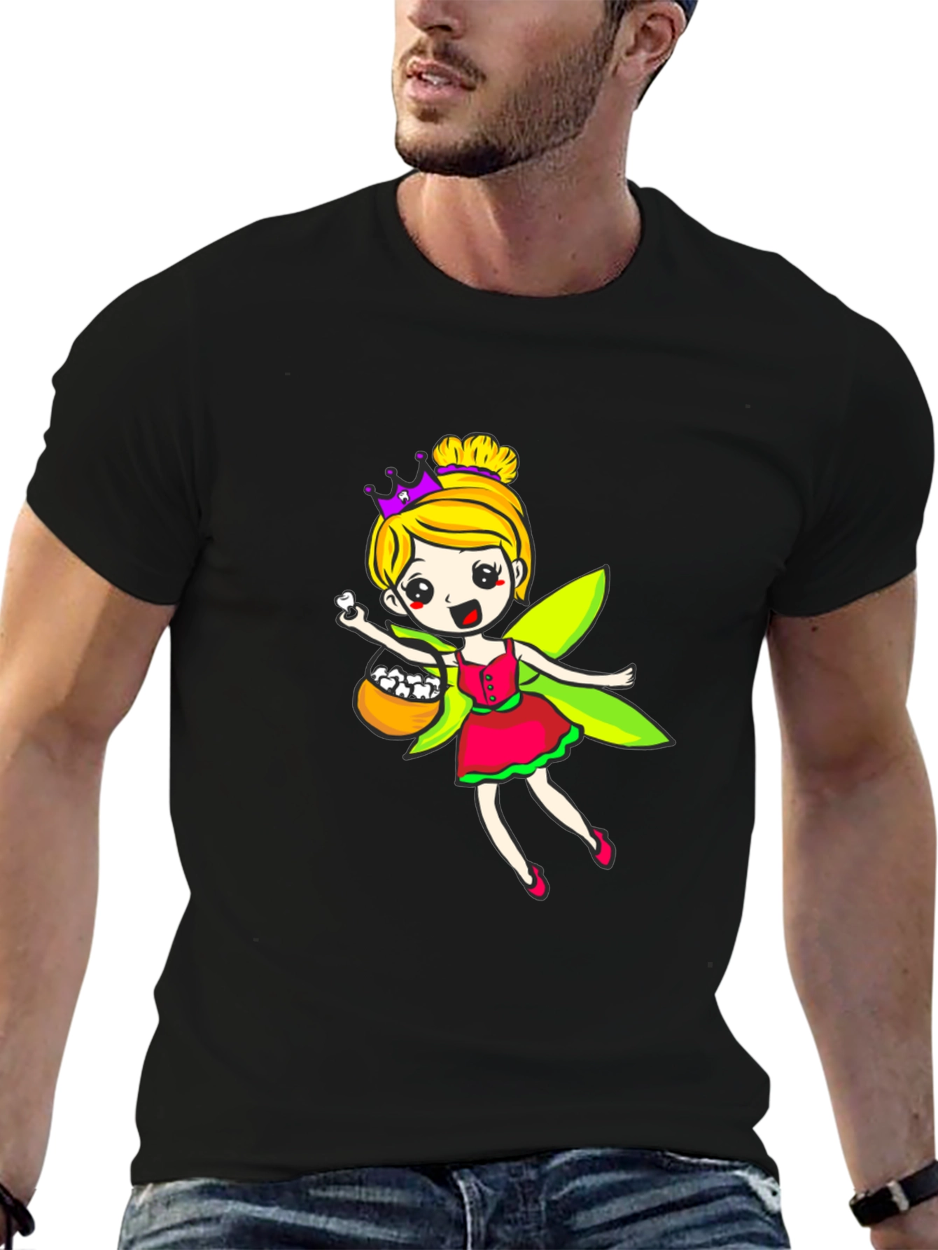 Black Fairy Princess T-Shirt - Cartoon Design view 6