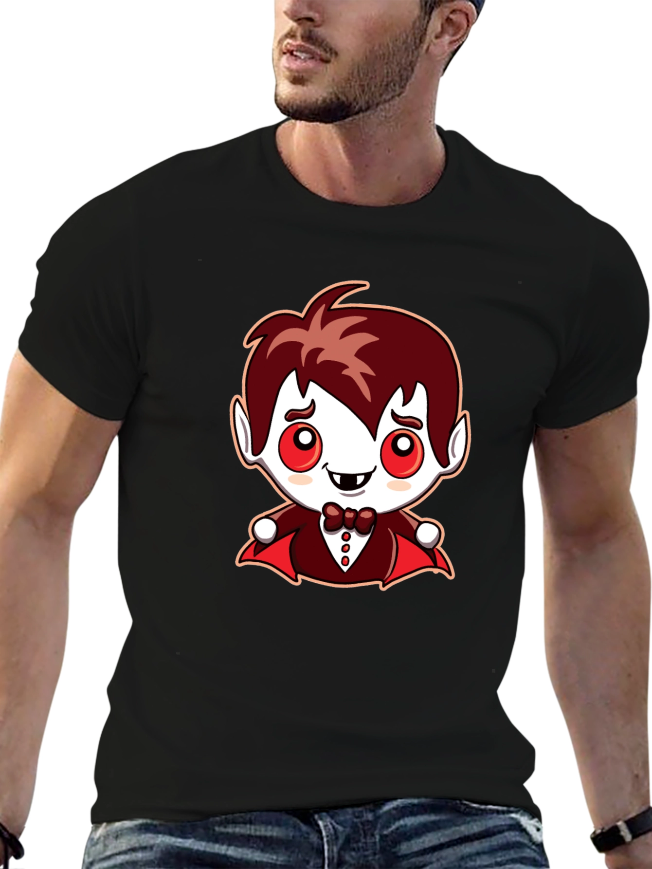 Black Cute Cartoon Vampire Graphic Tee view 6