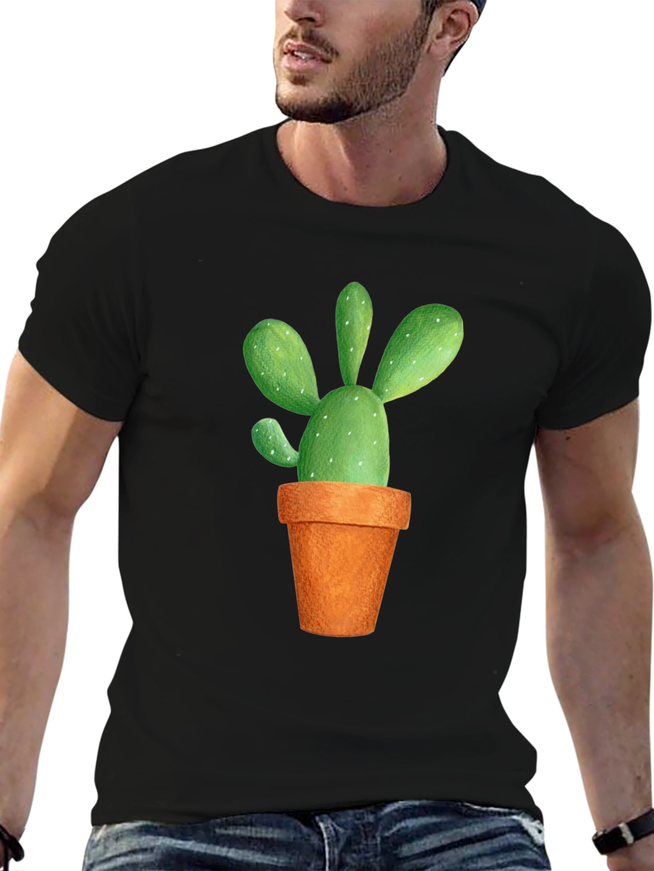 Black Cactus Graphic Tee - Potted Plant Design view 6