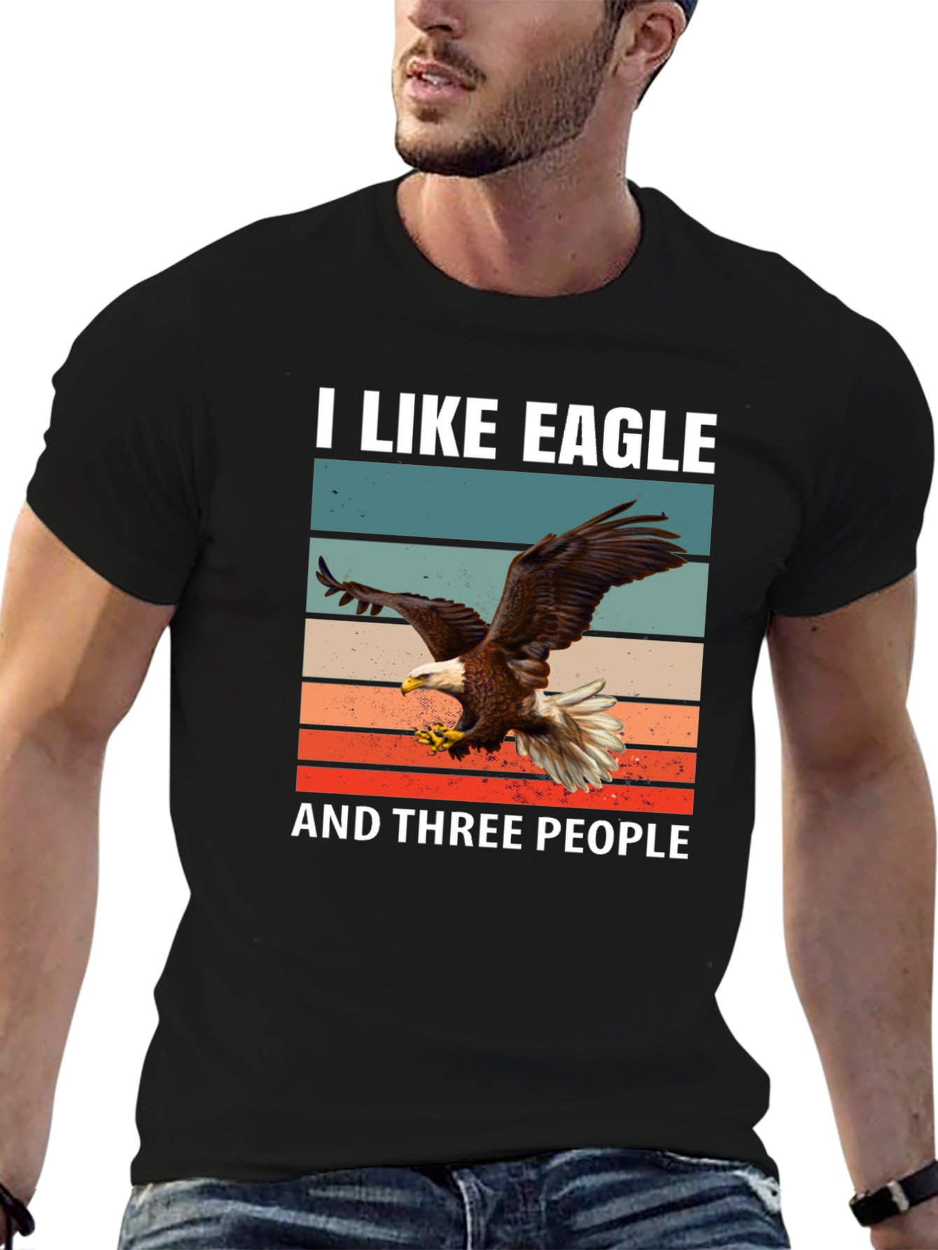 Black I Like Eagle and Three People T-Shirt view 6