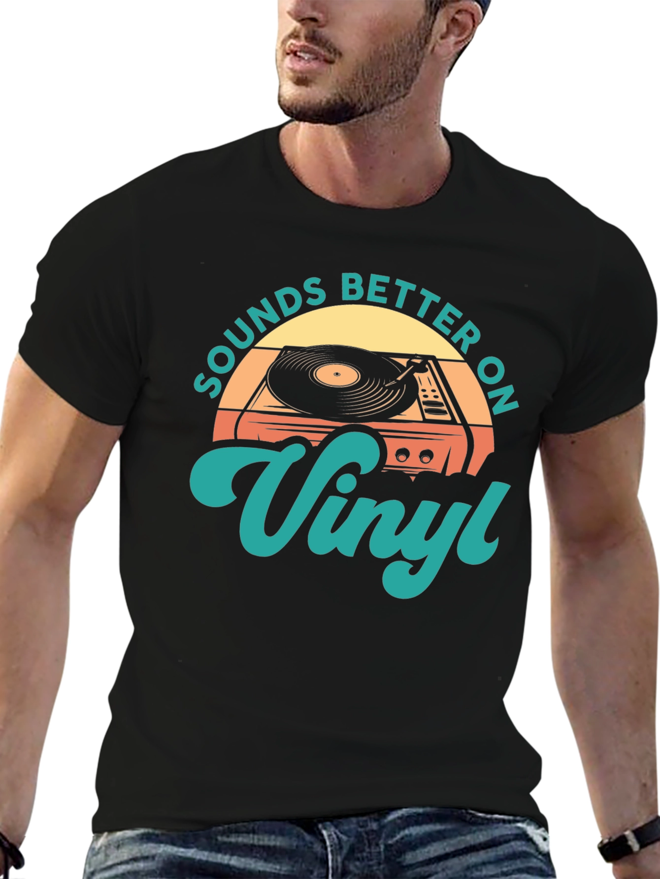 Black Sounds Better On Vinyl Retro T-Shirt view 6