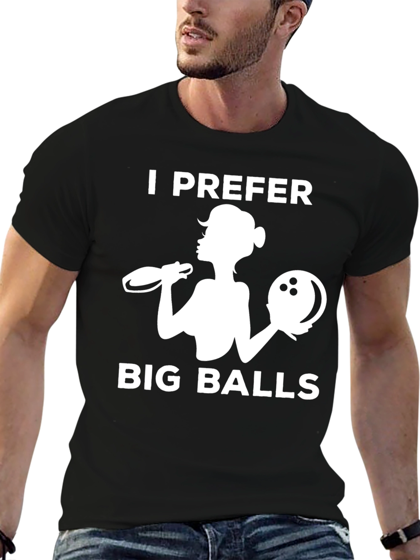 Black I Prefer Big Balls Funny Bowling T-Shirt view 6