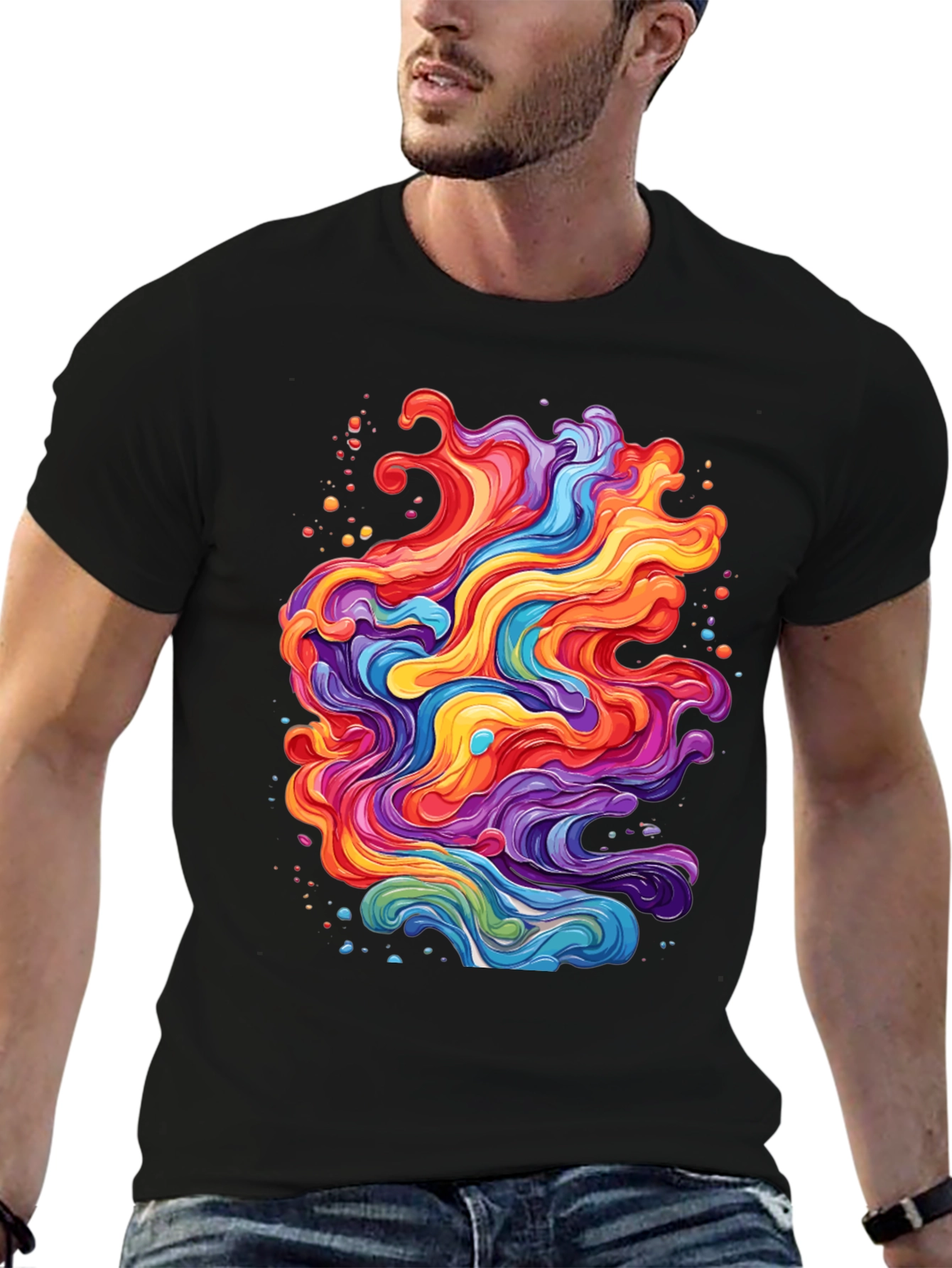 Black Vibrant Abstract Swirl T-Shirt - Black view 6