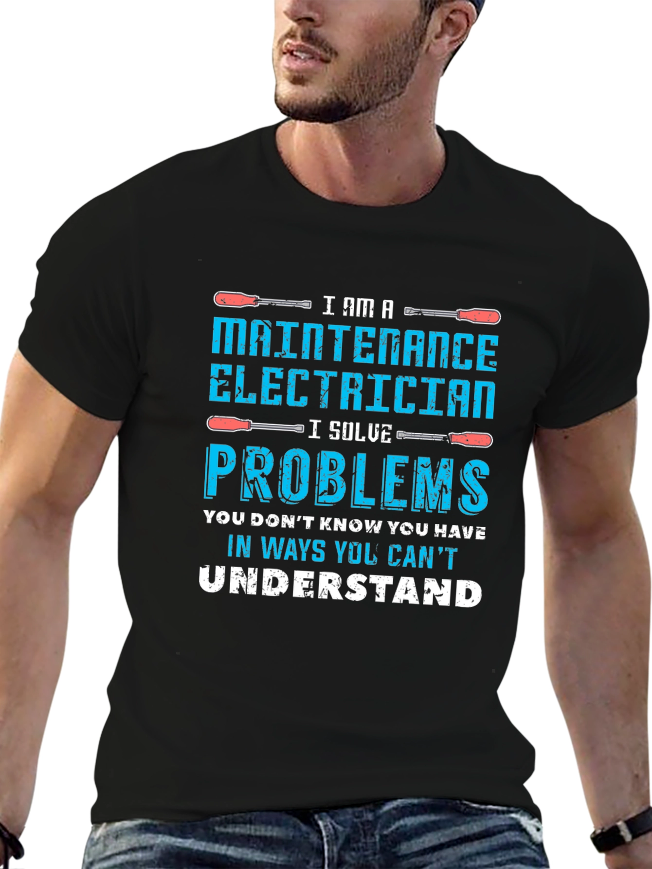Black Maintenance Electrician Humor T-Shirt view 6