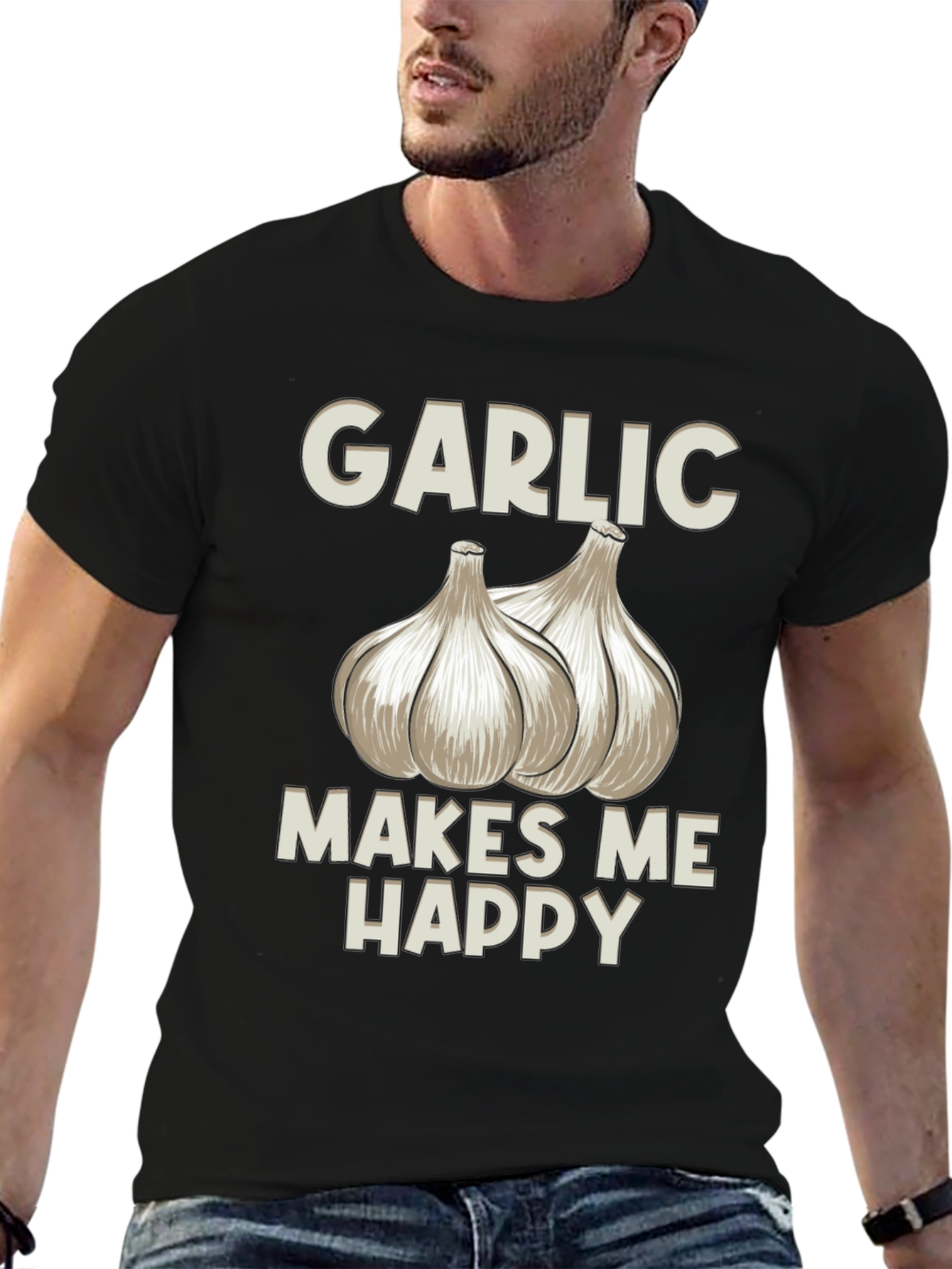 Black Garlic Makes Me Happy T-Shirt - Foodie Tee view 6