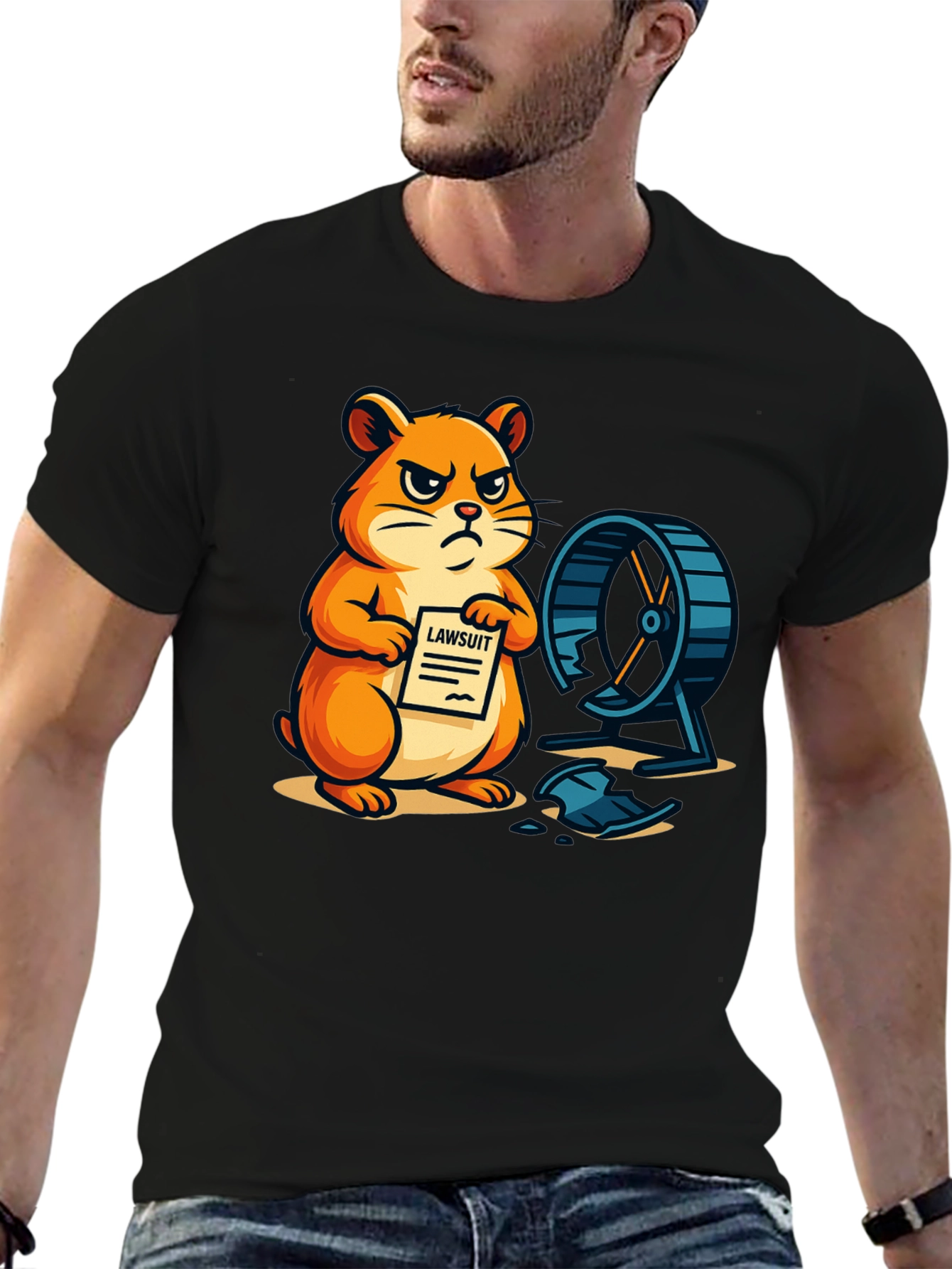 Black Hamster Lawsuit Graphic T-Shirt view 6