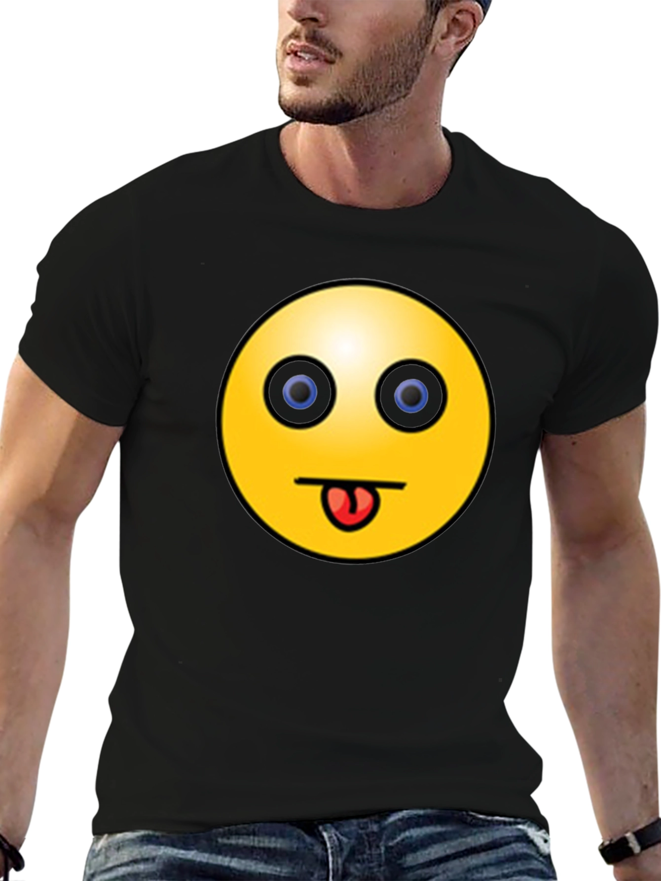 Black Funny Emoji Graphic Black T-Shirt - Tongue Out Smiley view 6