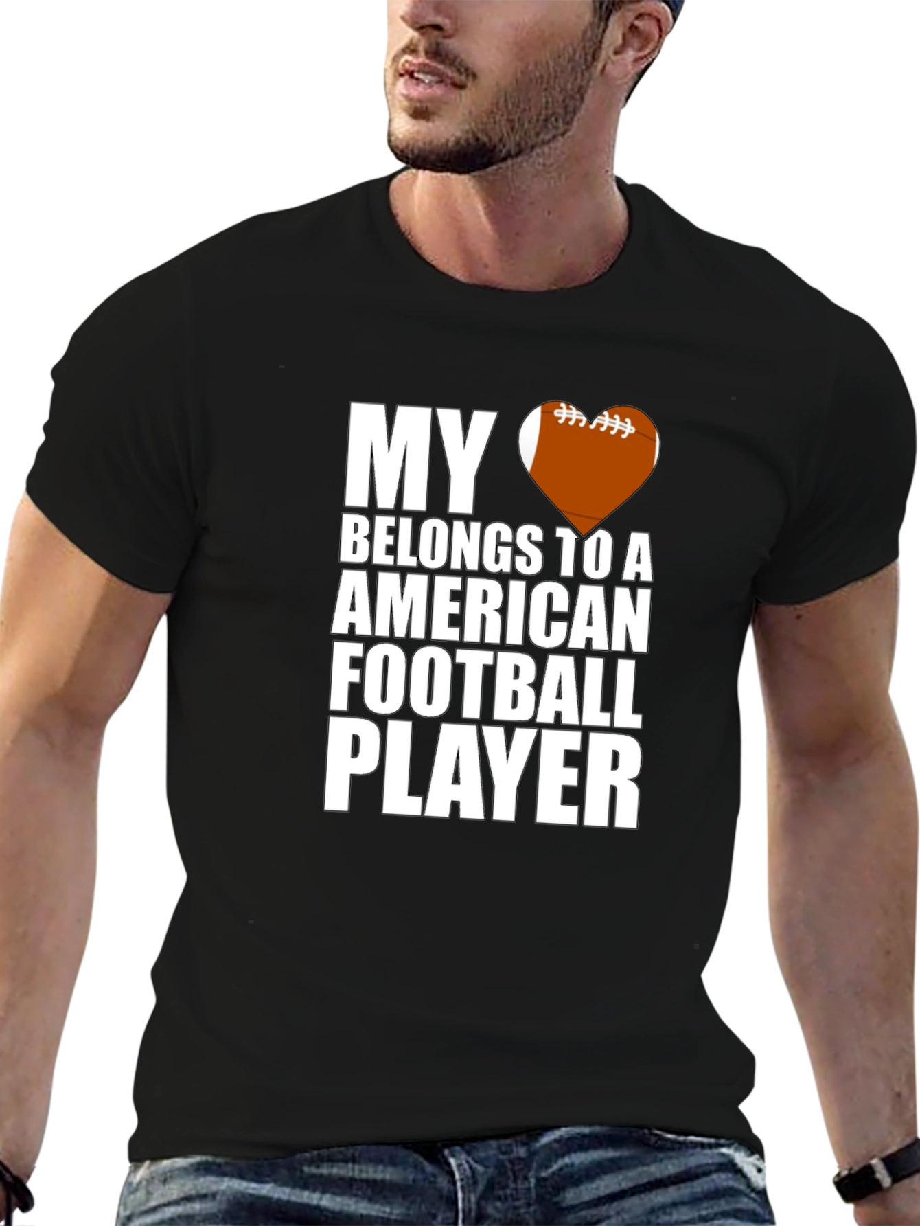 Black My Heart Belongs To Football Player T-Shirt view 6