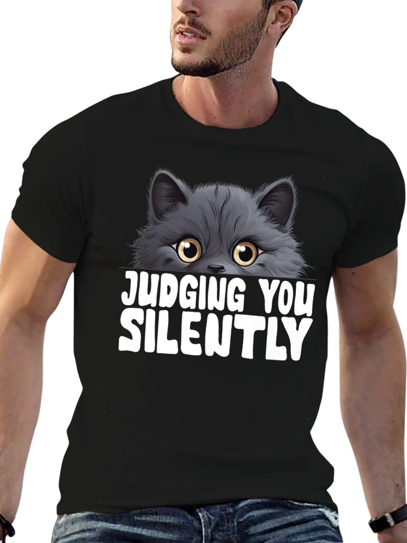 Black Judging You Silently Cat T-Shirt view 6