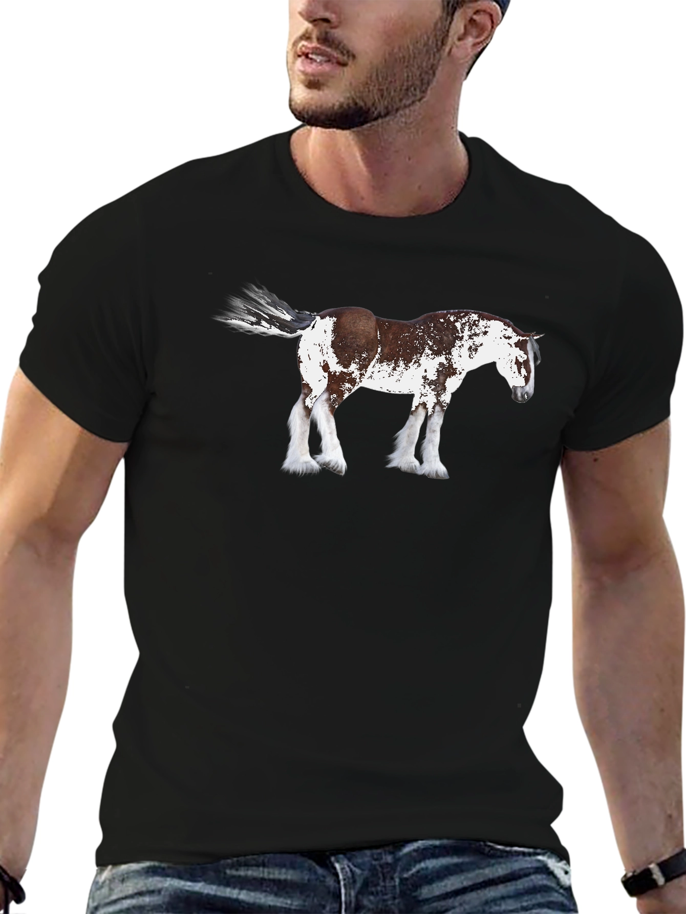 Black Horse Graphic T-Shirt | Black Crew Neck Tee view 6