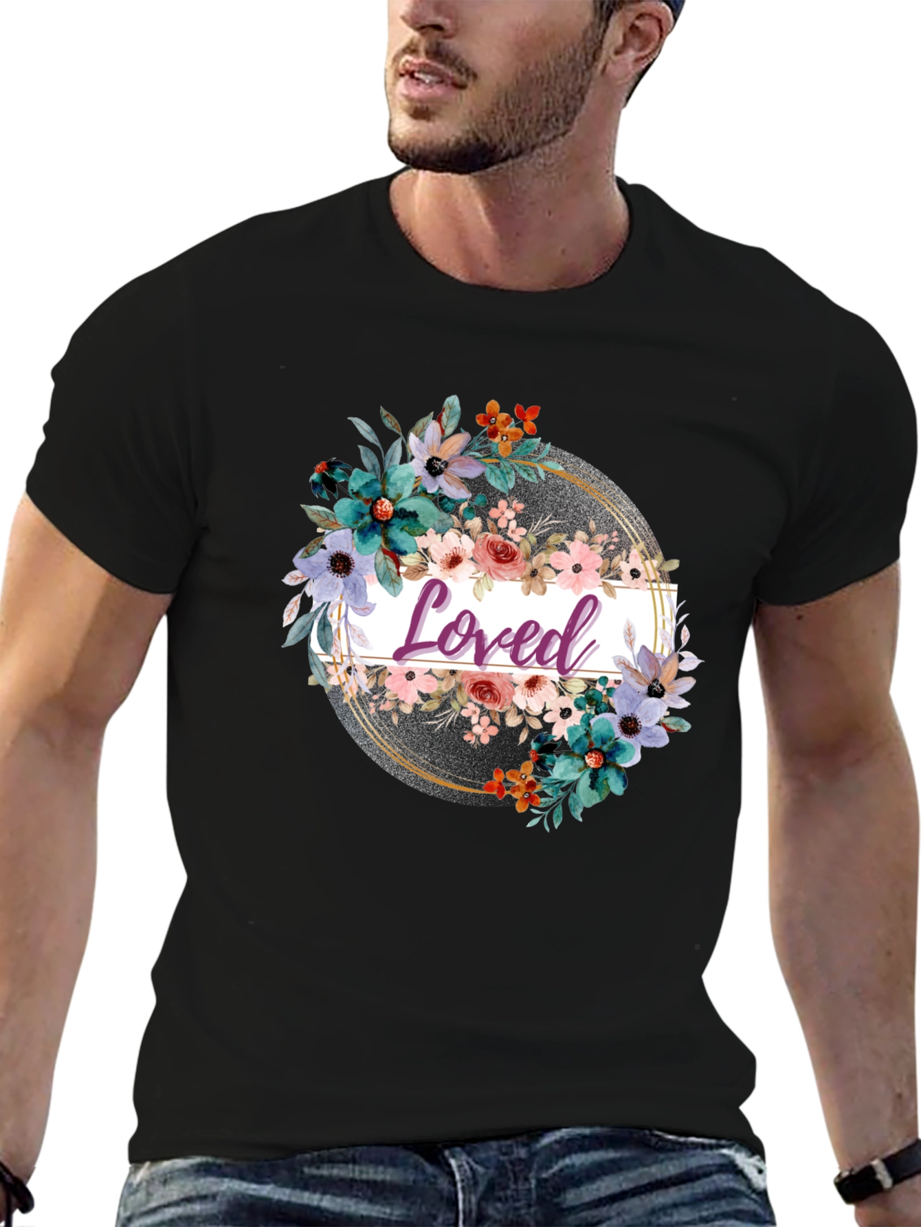 Black Floral Loved T-Shirt view 6