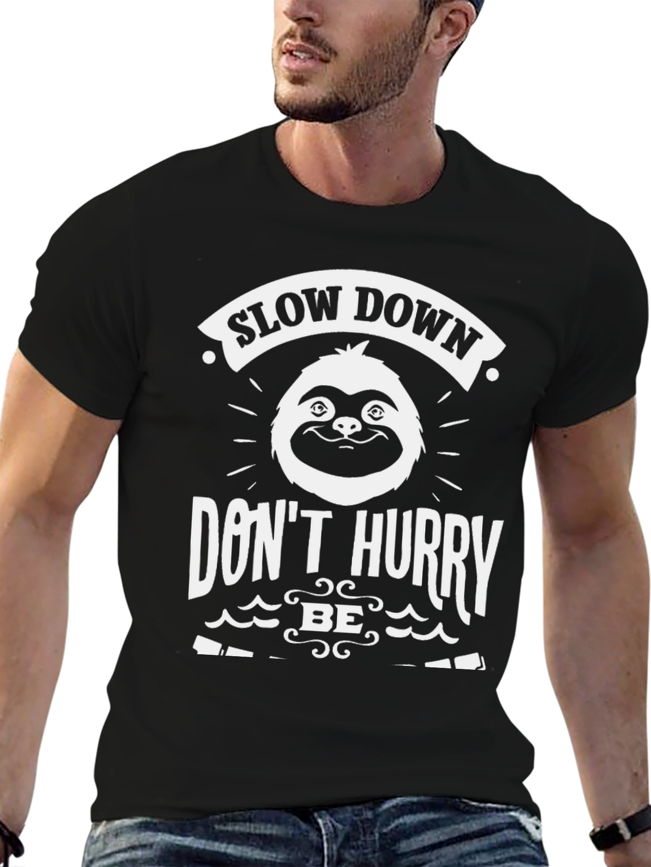 Black Slow Down Sloth Graphic Tee - Relaxed Fit view 6