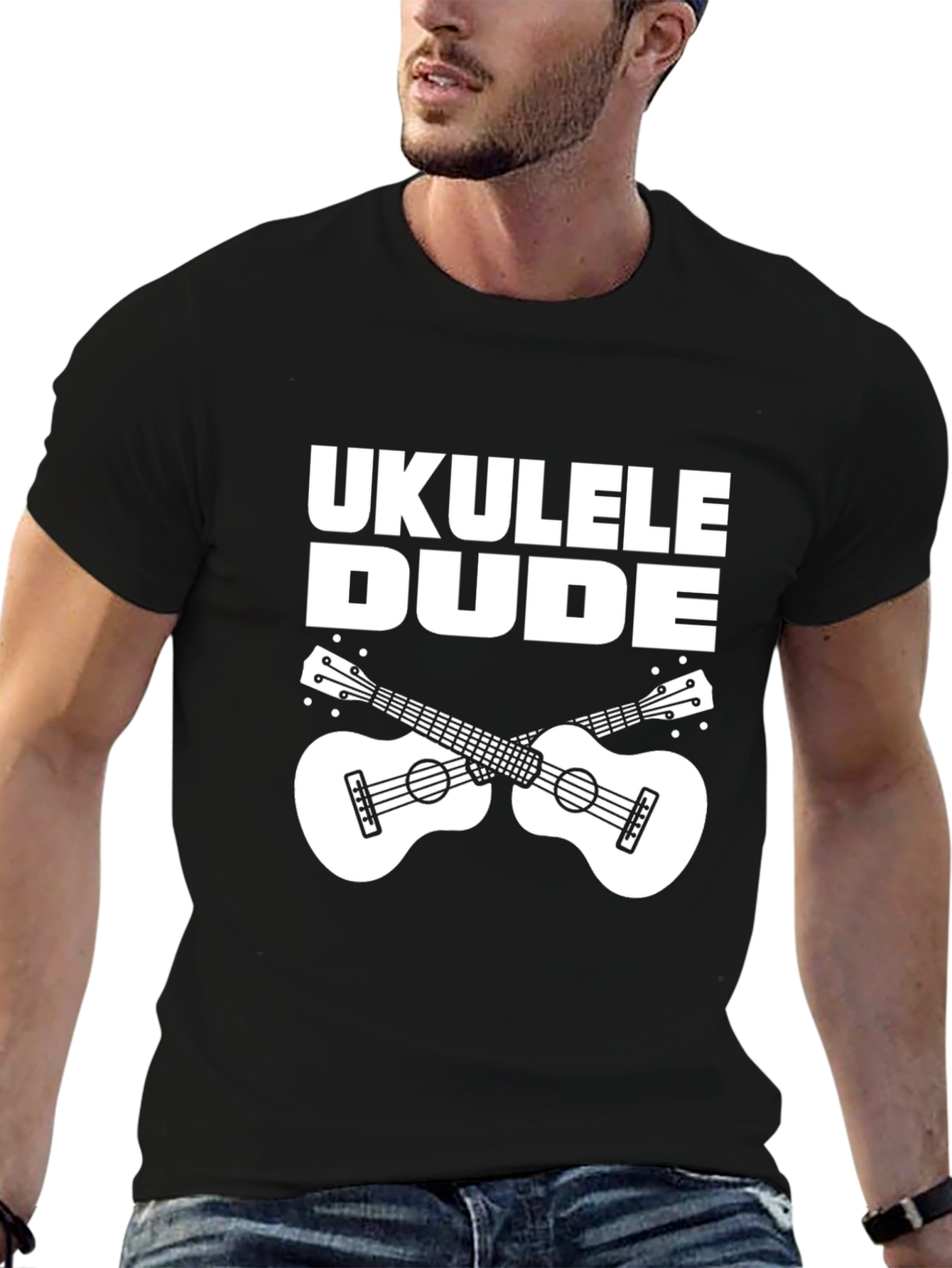 Black Ukulele Dude Black Graphic Tee Shirt view 6