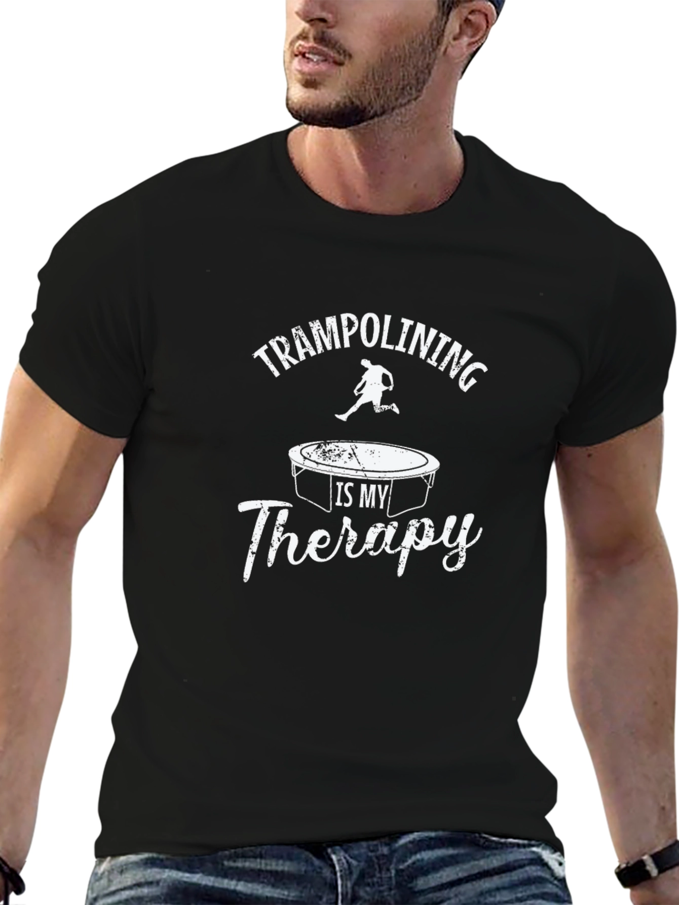 Black Trampolining Therapy Graphic Tee - Black Cotton T-Shirt view 6