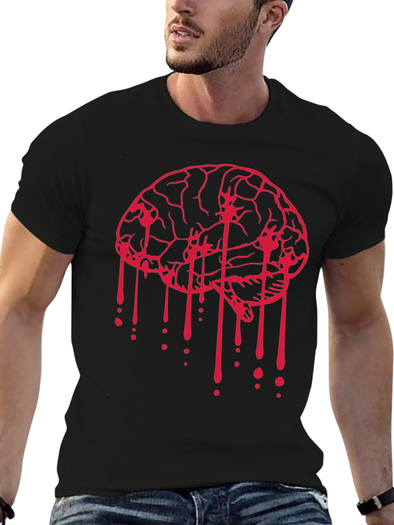 Black Bleeding Brain Graphic Tee - Black view 6
