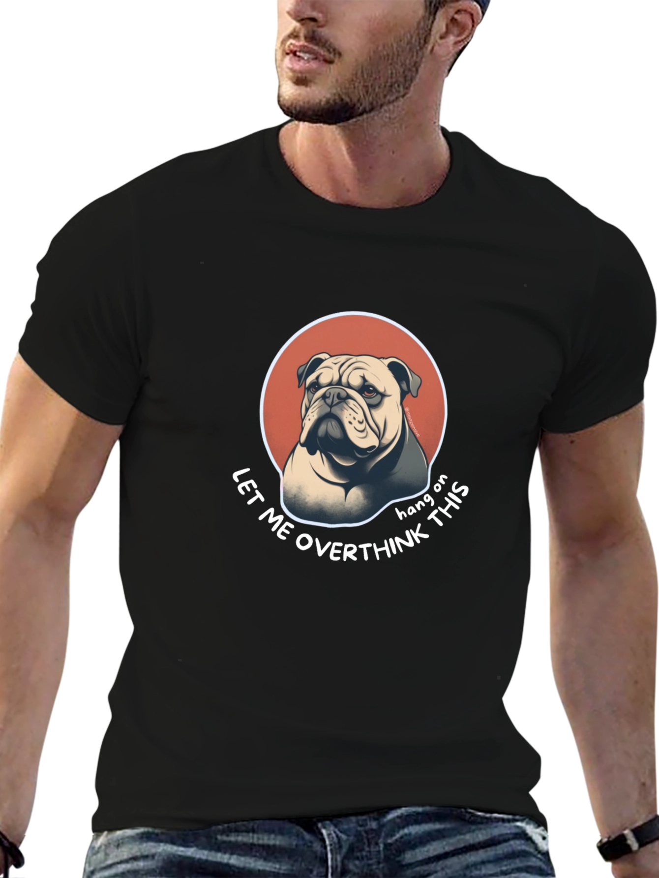 Black Bulldog Overthinking T-Shirt - Funny Graphic Tee view 6