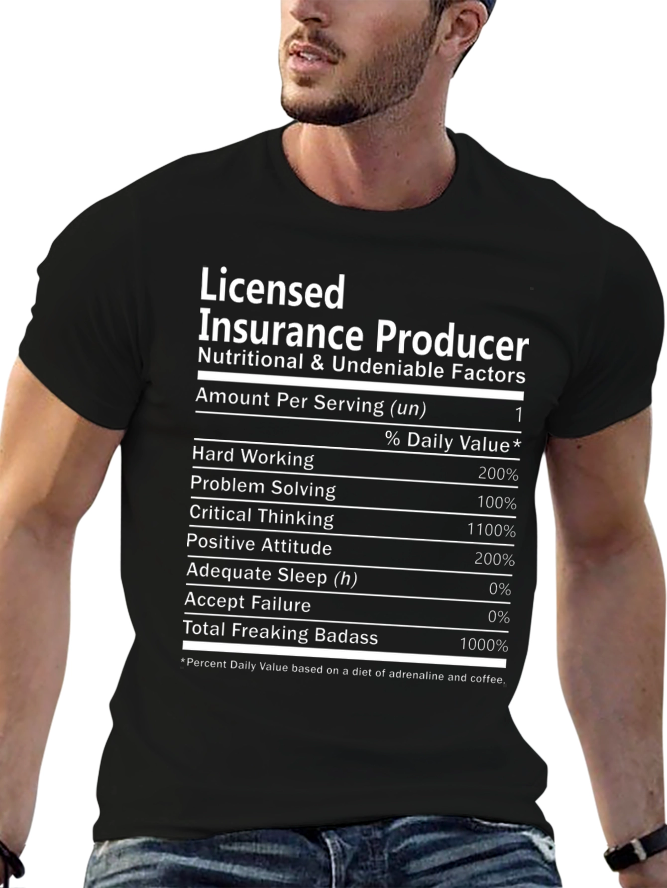 Black Licensed Insurance Producer T-Shirt - Nutrition Facts view 6