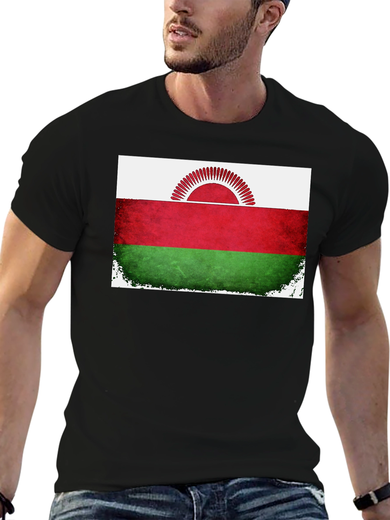 Black Malawi Flag Graphic T-Shirt view 6