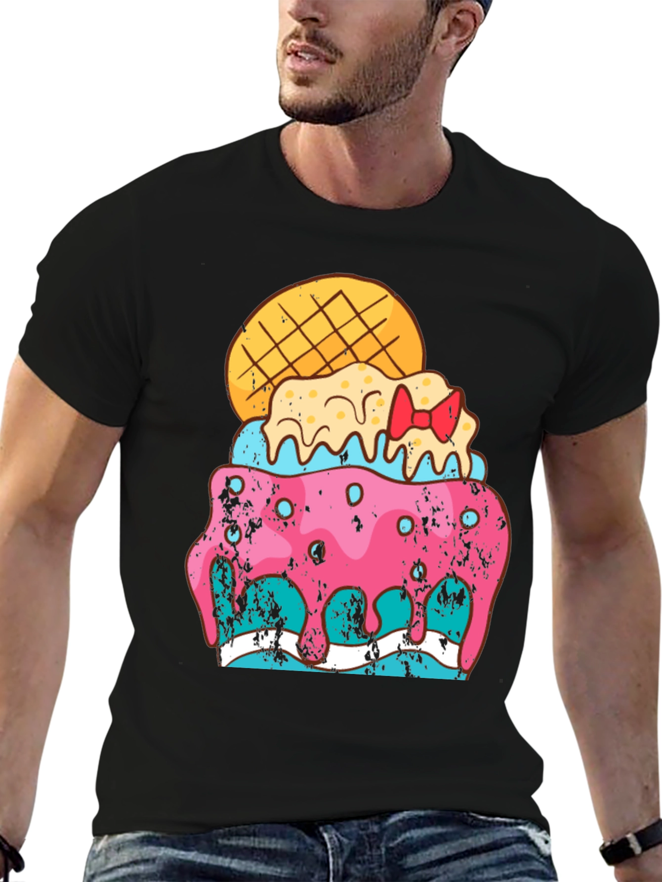 Black Fun Ice Cream Treat Graphic Tee - Black Cotton Blend Shirt view 6