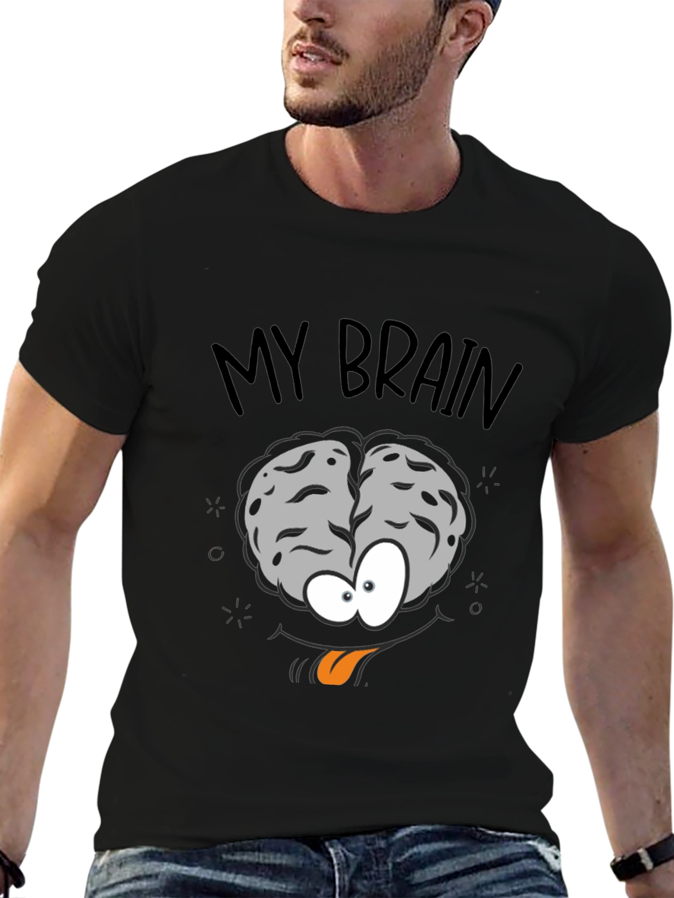 Black My Brain Graphic Print Crew Neck T-Shirt view 6