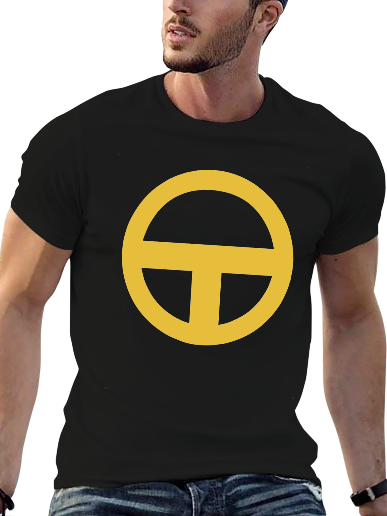 Black Minimalist Gold Circle-T Graphic Black T-Shirt view 6