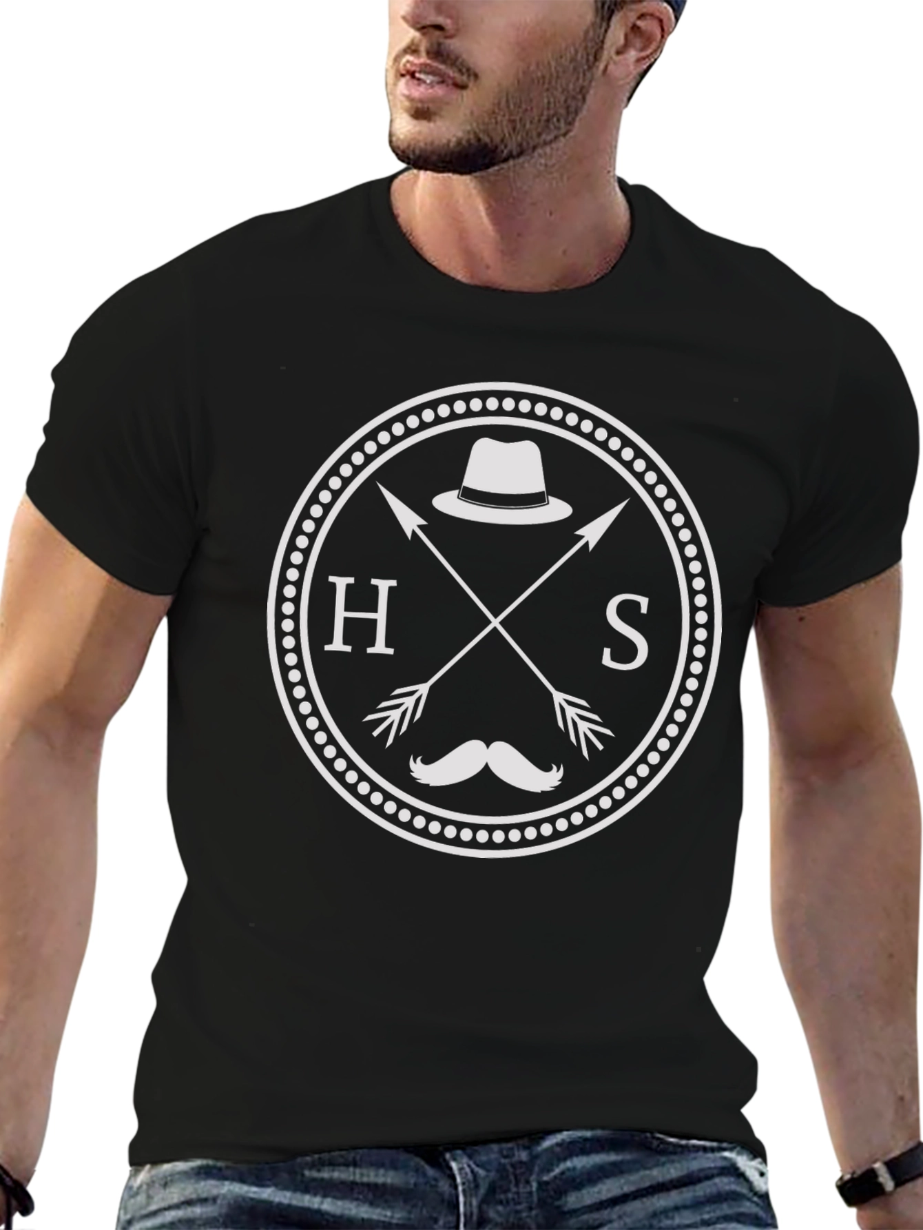 Black Hipster Style Graphic Tee view 6