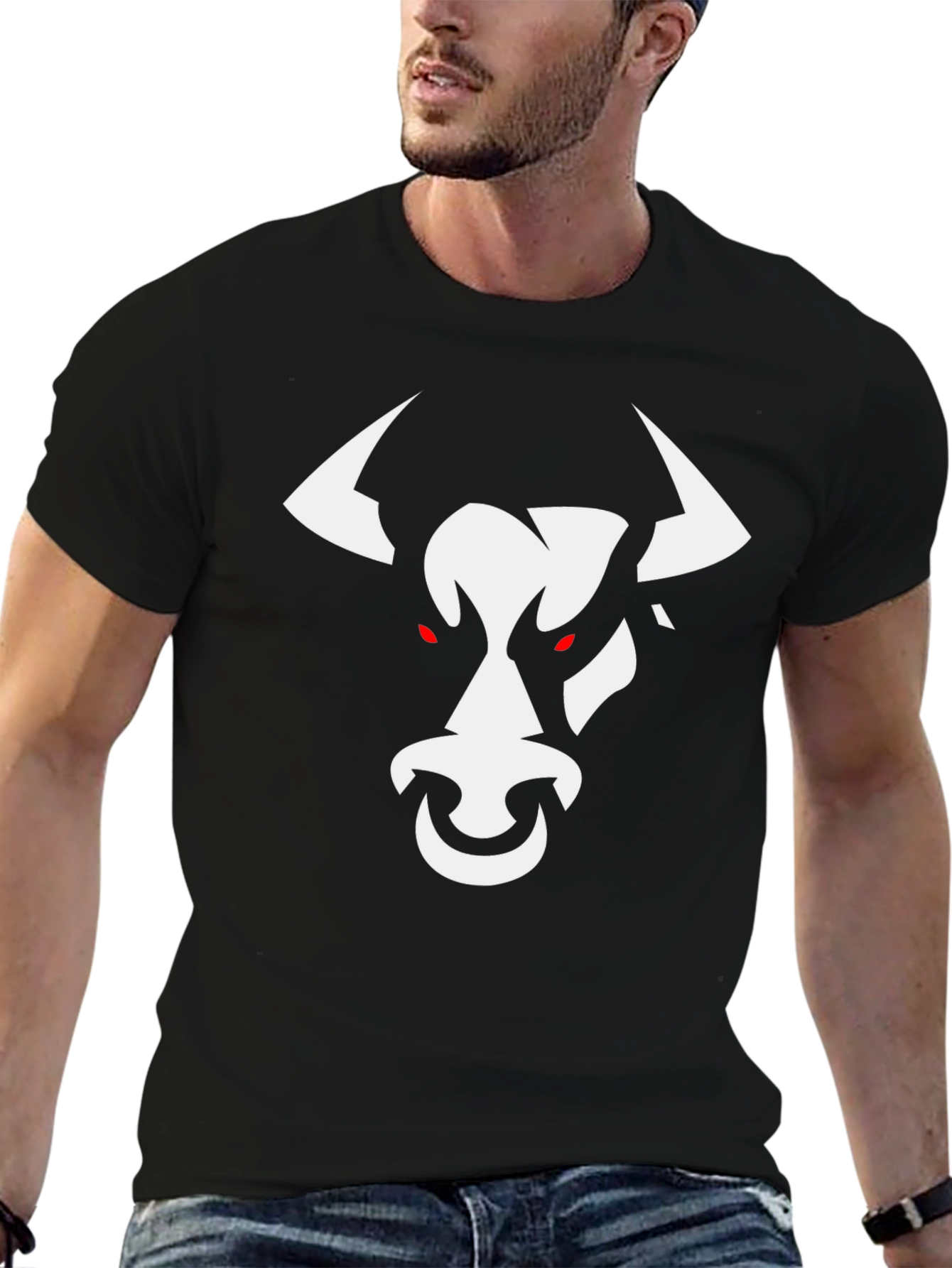 Black Black T-Shirt with White Bull Graphic view 6