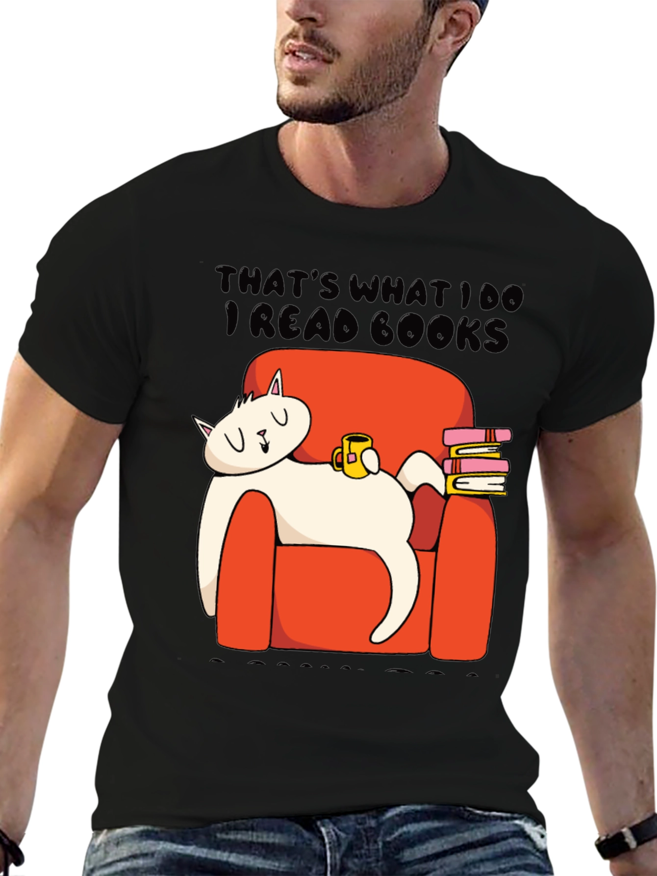 Black I Read Books Cat Graphic T-Shirt view 6