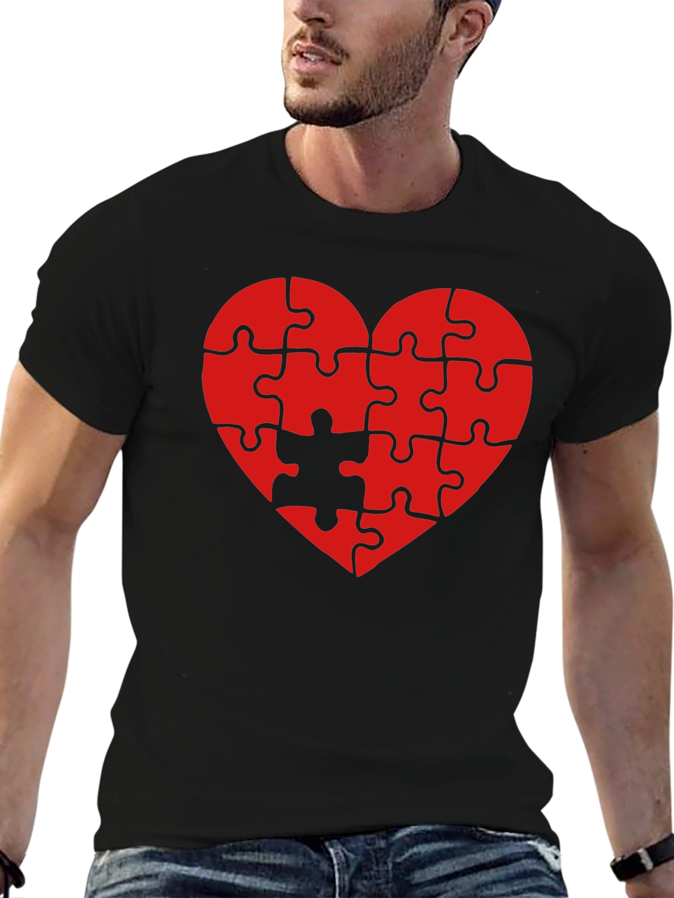 Black Heart Puzzle Piece T-Shirt - Love Completes You view 6