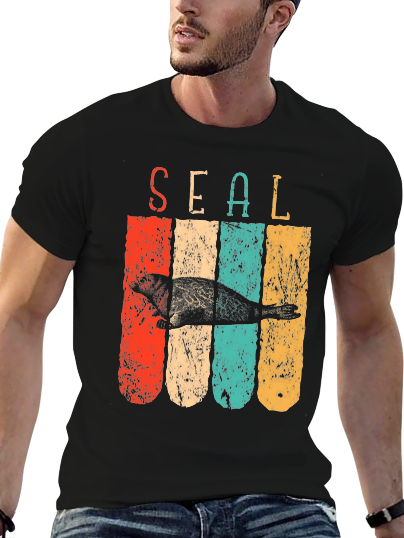 Black Retro Seal T-Shirt - Vintage Style Graphic Tee view 6