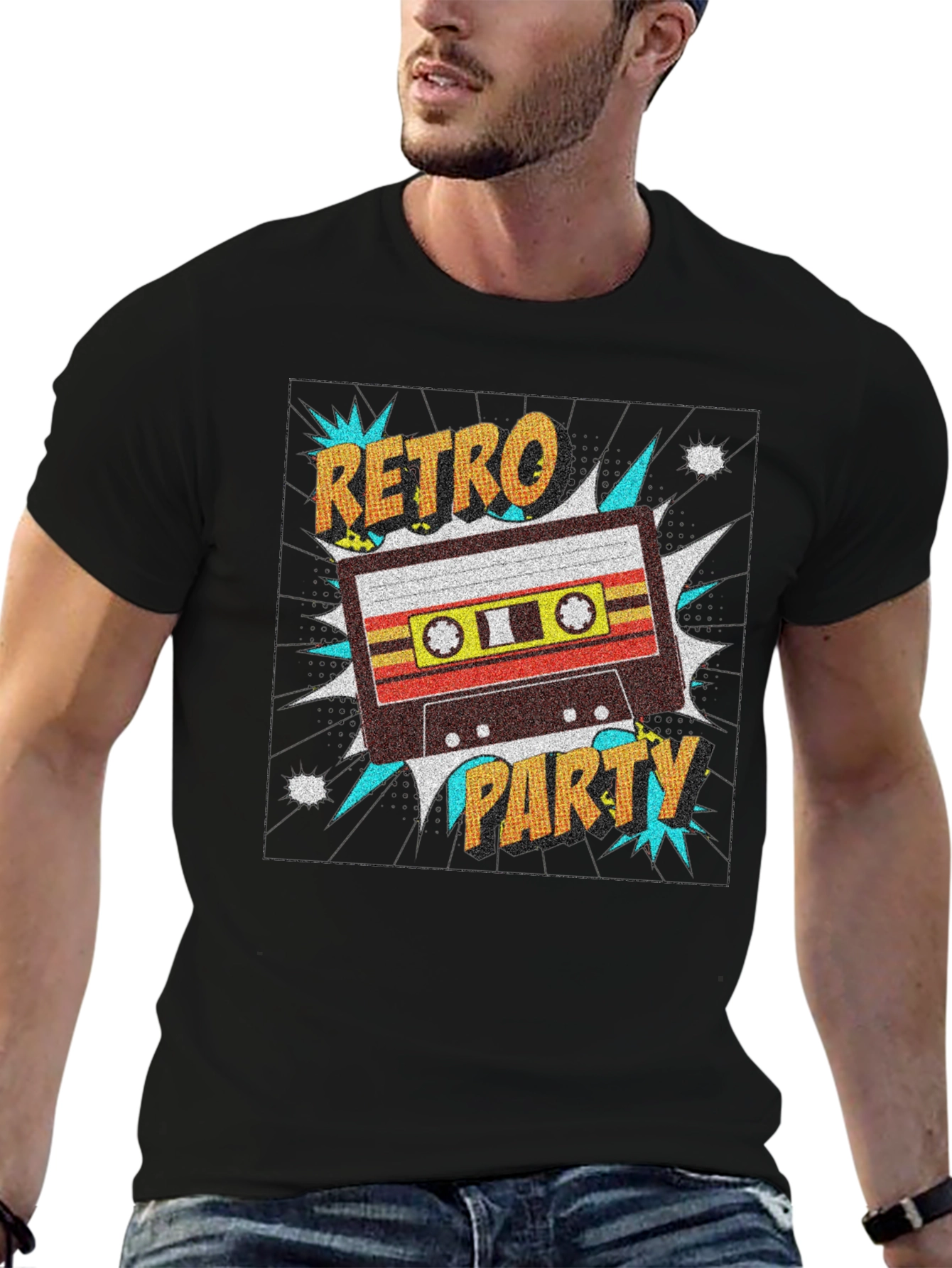 Black Retro Party Cassette Tape Graphic T-Shirt view 6