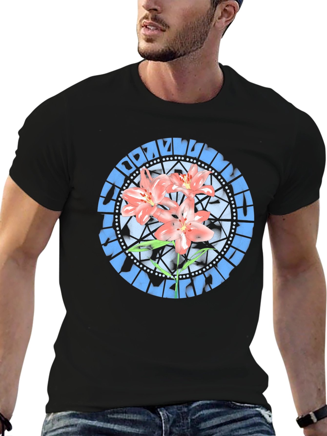 Black Floral Stained Glass Graphic Tee - Black view 6