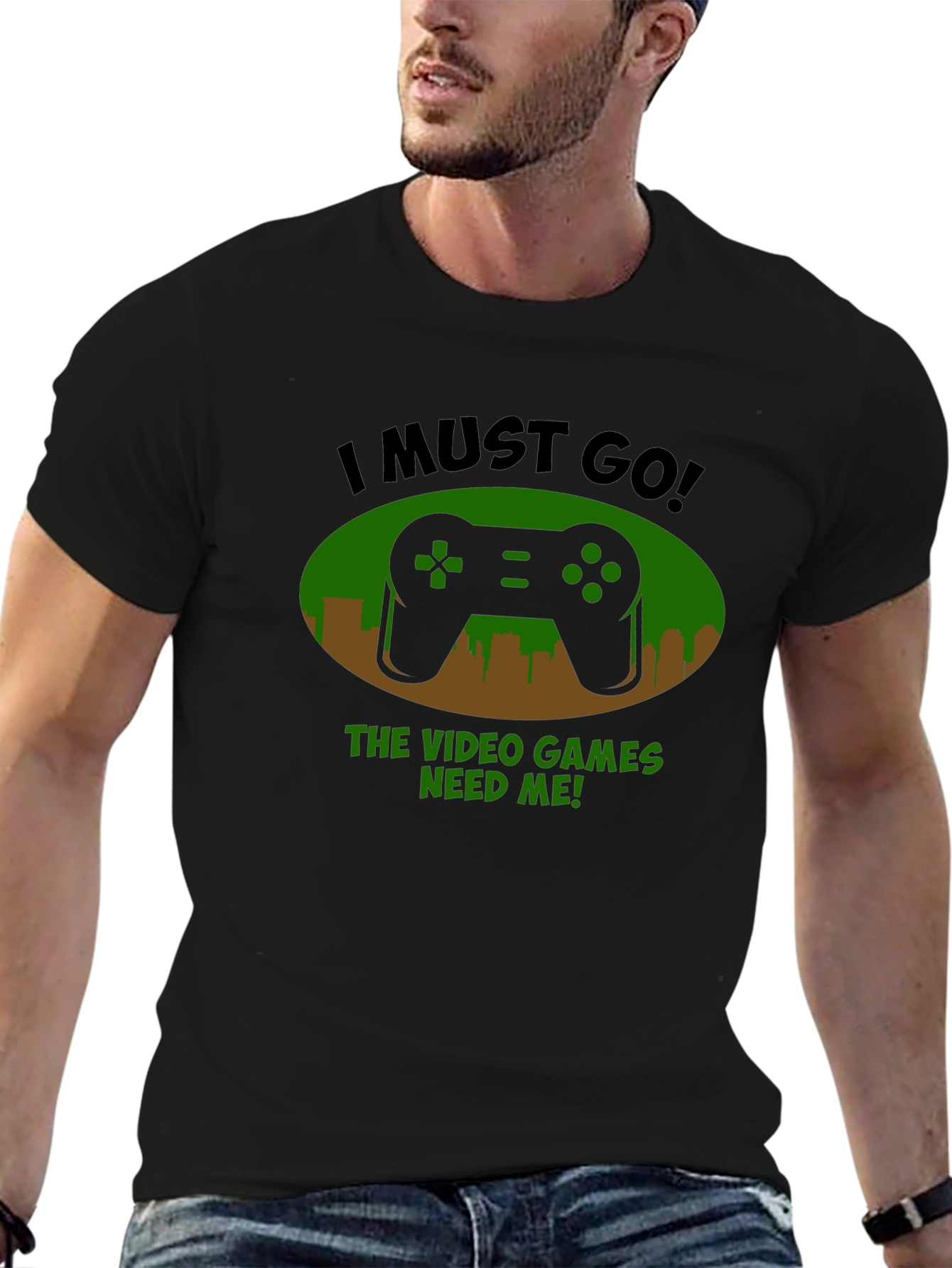 Black Gamer T-Shirt - I Must Go, Video Games Need Me! view 6